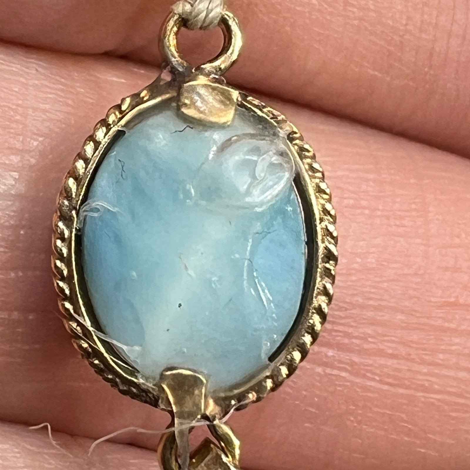 14k Yellow Gold Robins Egg Blue Larimar + Pearl Necklace