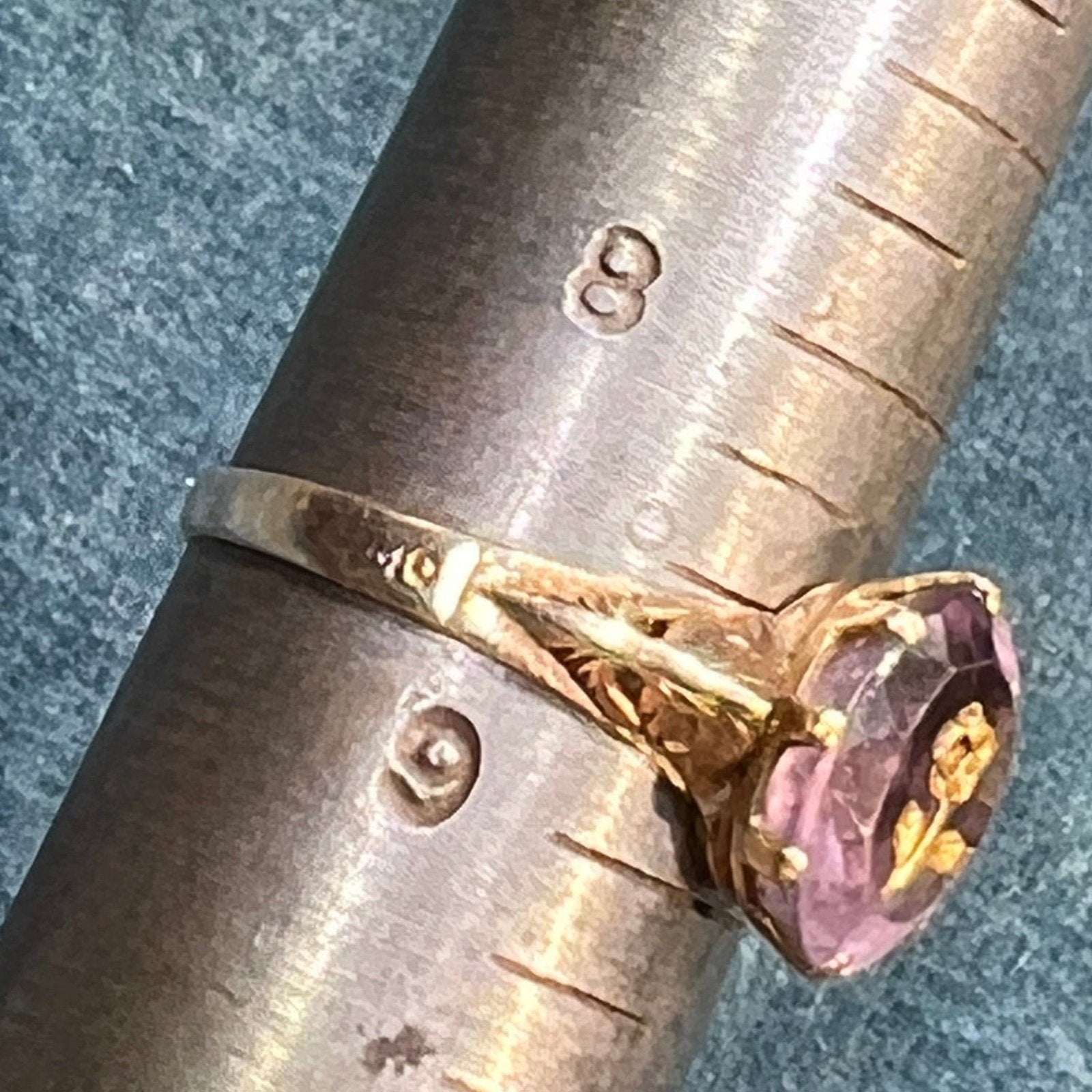 14k Yellow Gold Rose of Sharon Carved Amethyst Flower Ring