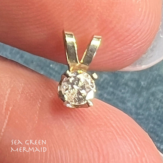 14k Yellow Gold Round Diamond Solitaire Pendant. TINY!