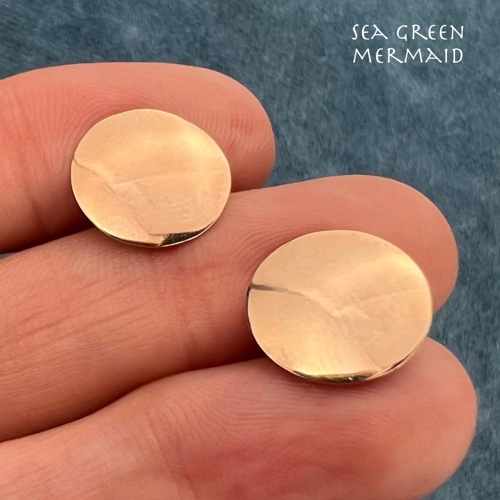 14k Yellow Gold Round Disks Full Moon Lunar Earrings. 1/2"