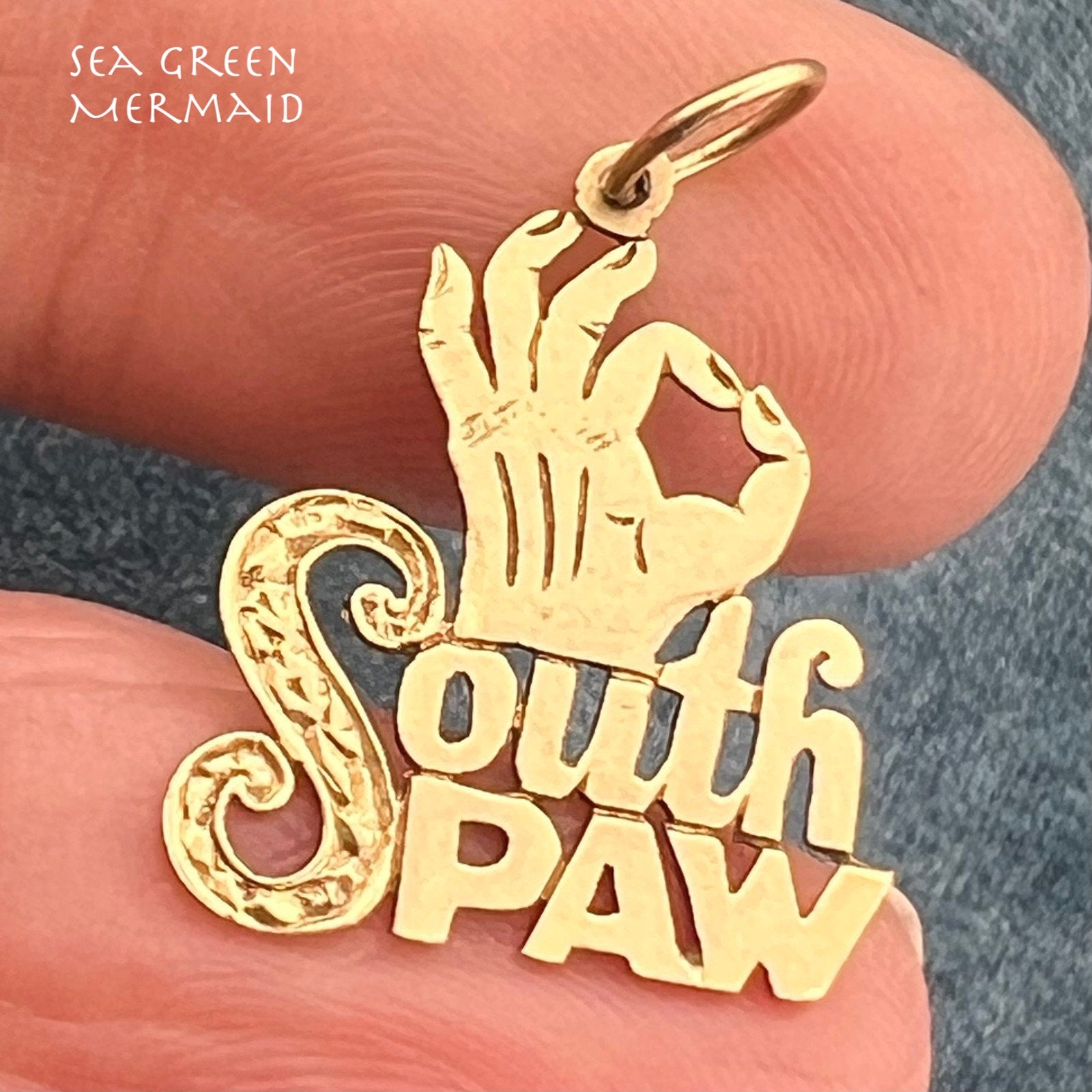 14k Yellow Gold "SOUTH PAW" Pendant. Nickname for Lefties