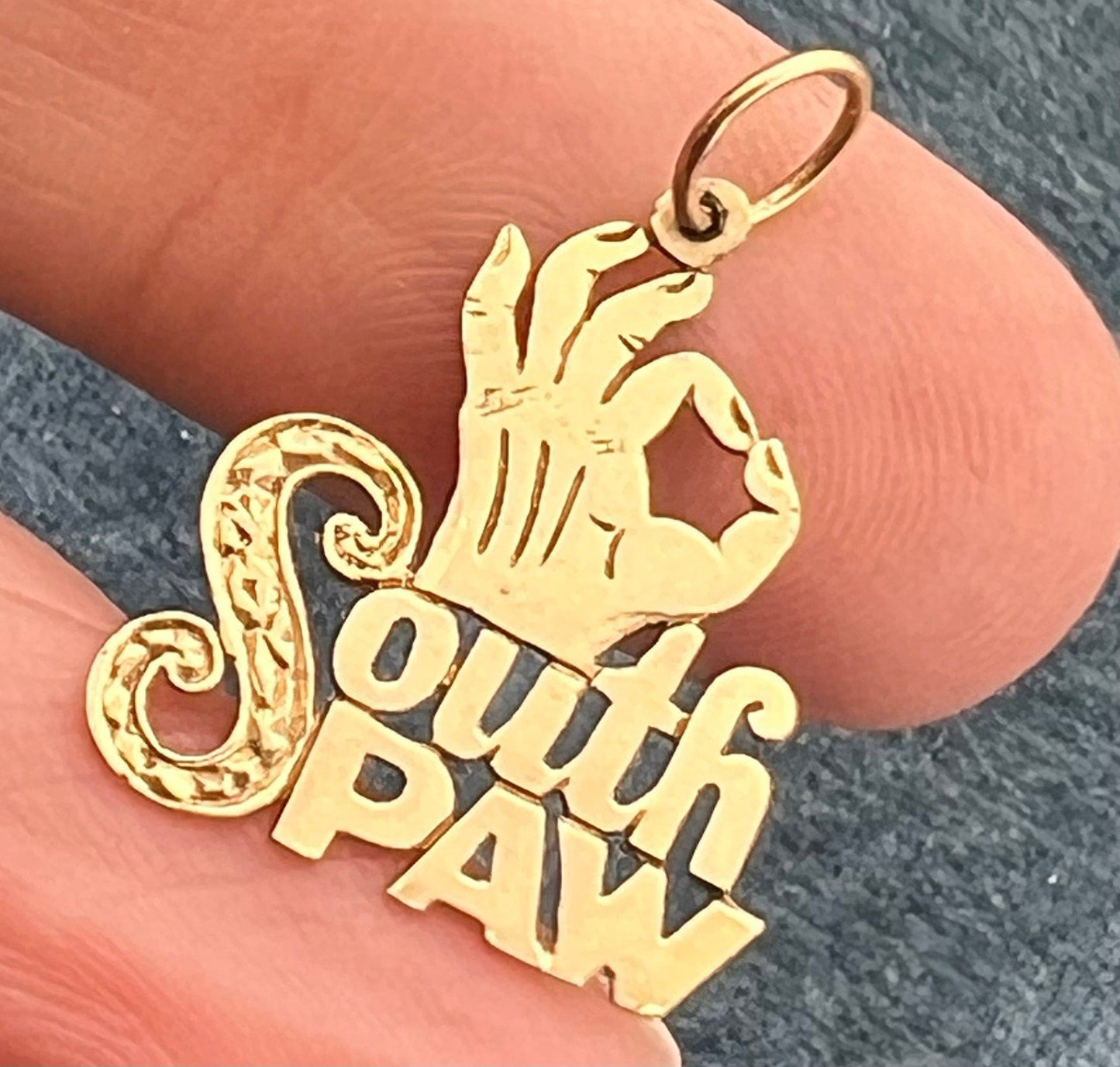 14k Yellow Gold "SOUTH PAW" Pendant. Nickname for Lefties