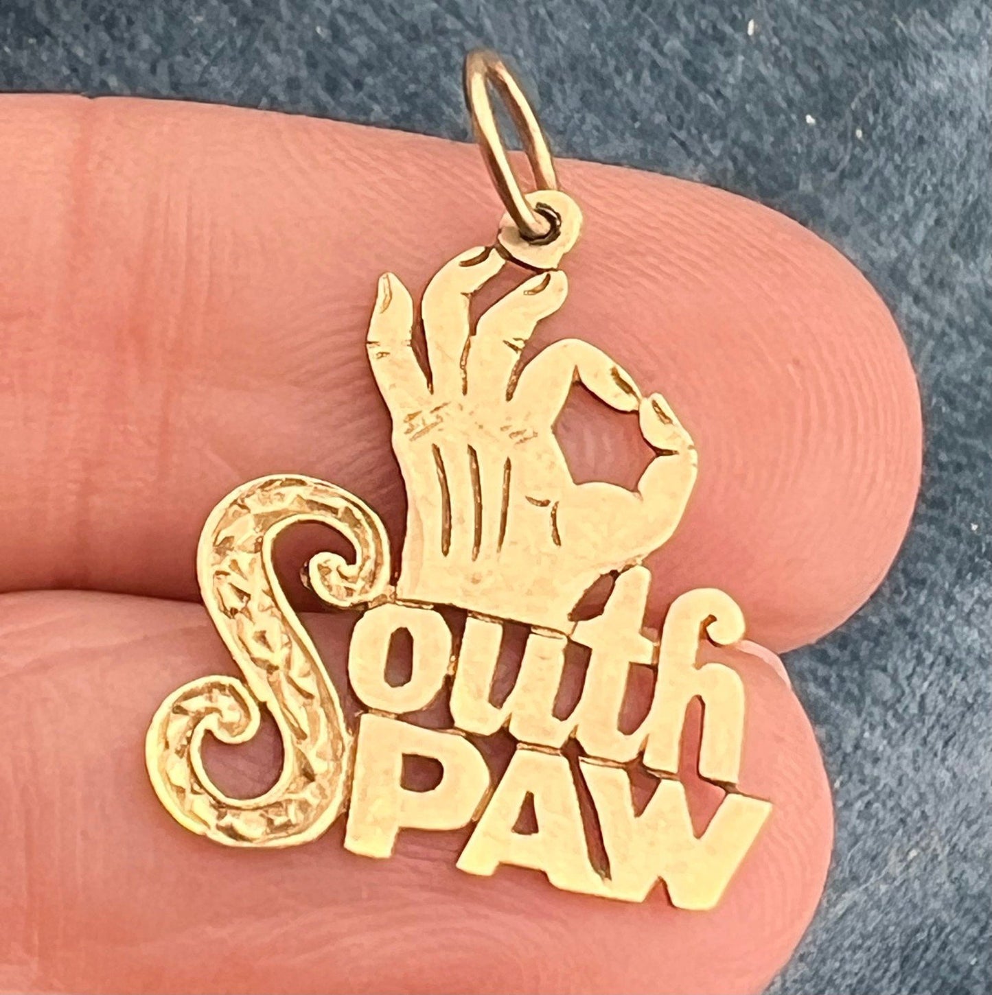 14k Yellow Gold "SOUTH PAW" Pendant. Nickname for Lefties