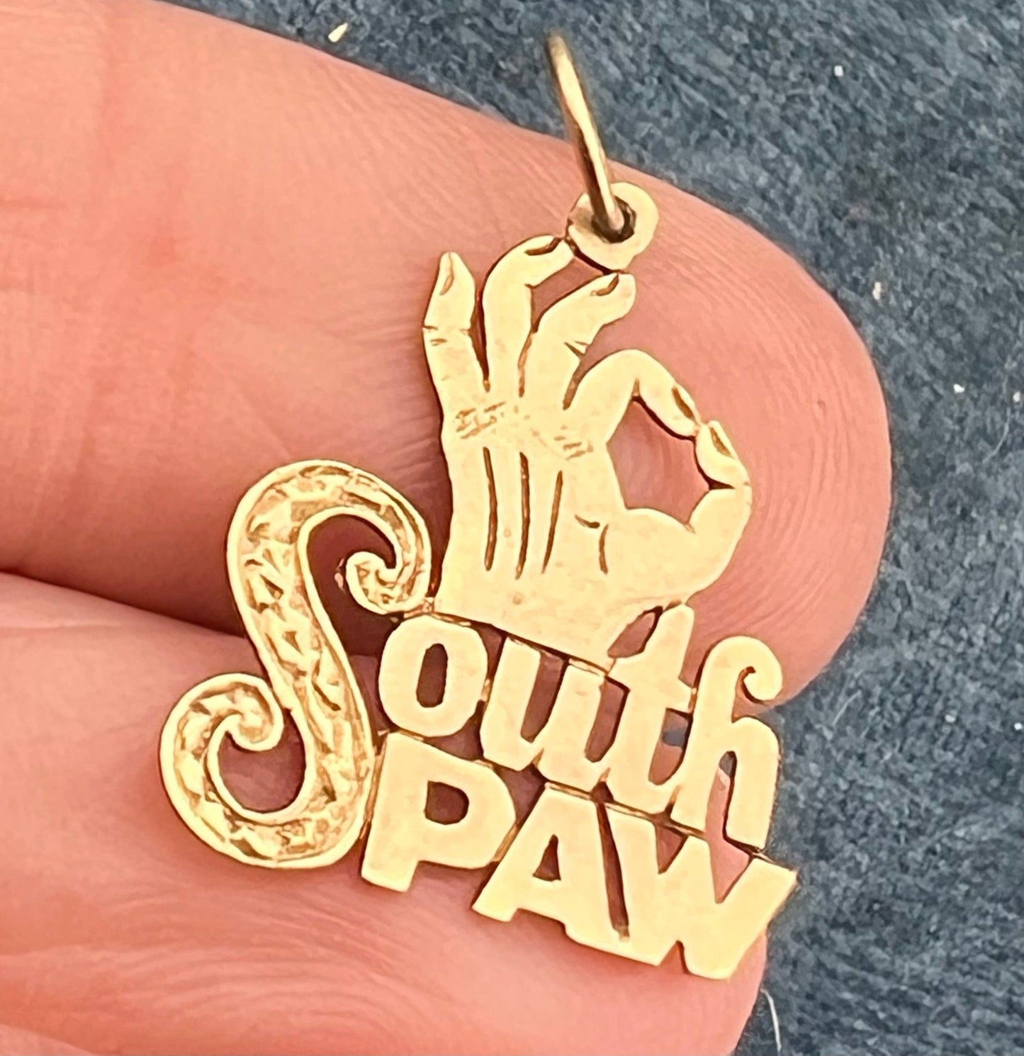 14k Yellow Gold "SOUTH PAW" Pendant. Nickname for Lefties