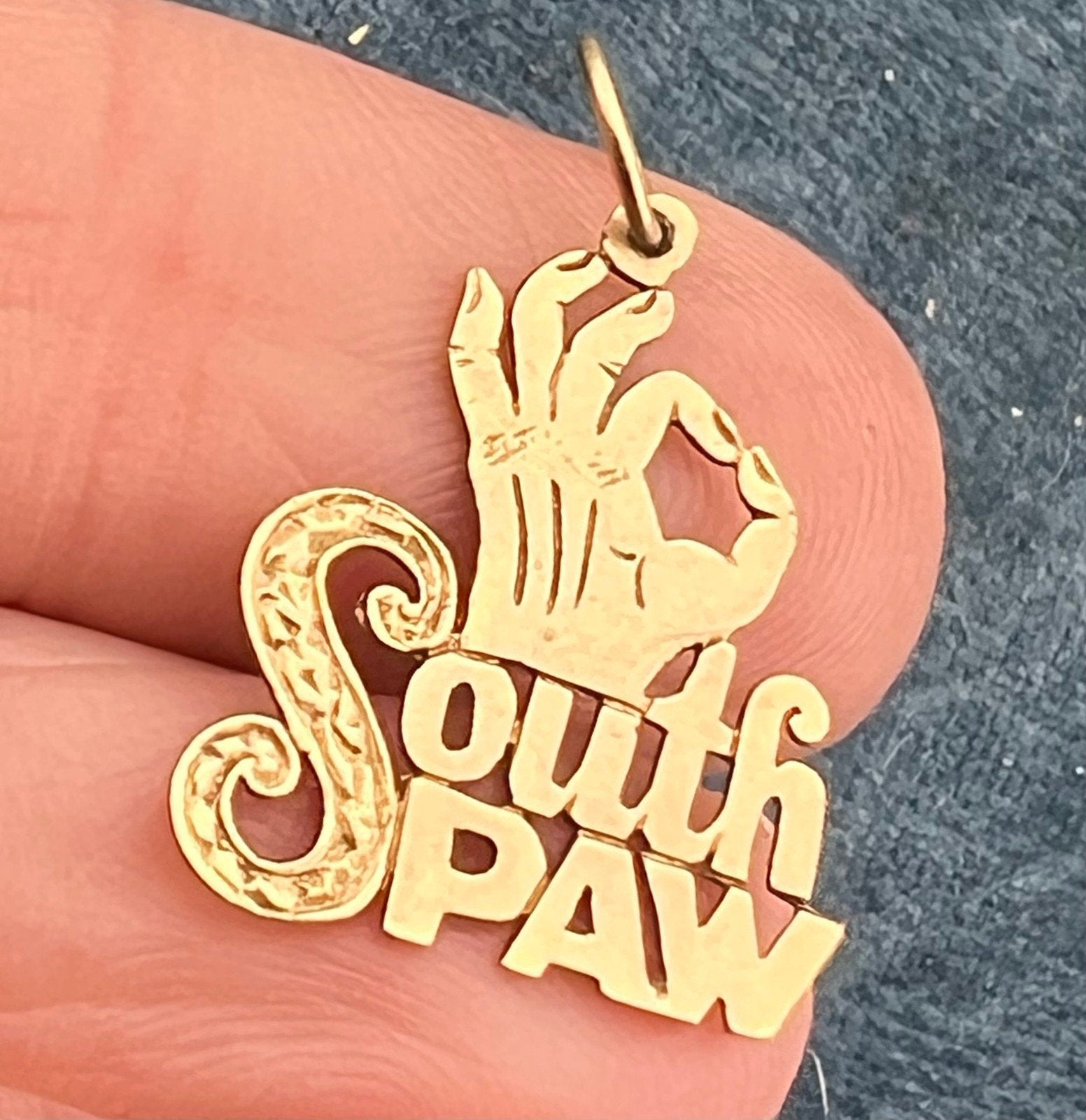 14k Yellow Gold "SOUTH PAW" Pendant. Nickname for Lefties