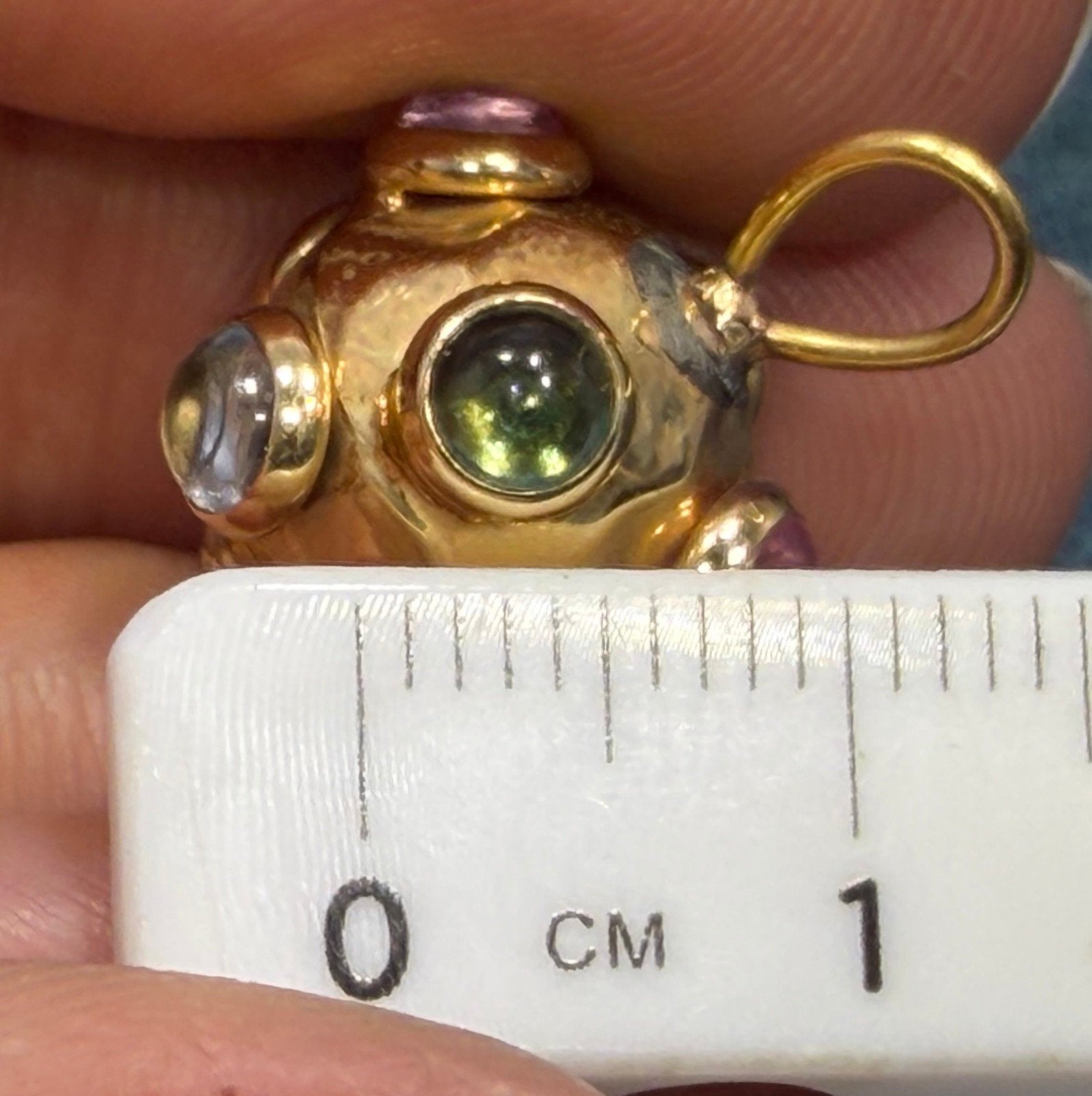14k Yellow Gold SPUTNIK Ball Multi-Gem Cabochon Pendant *Video*