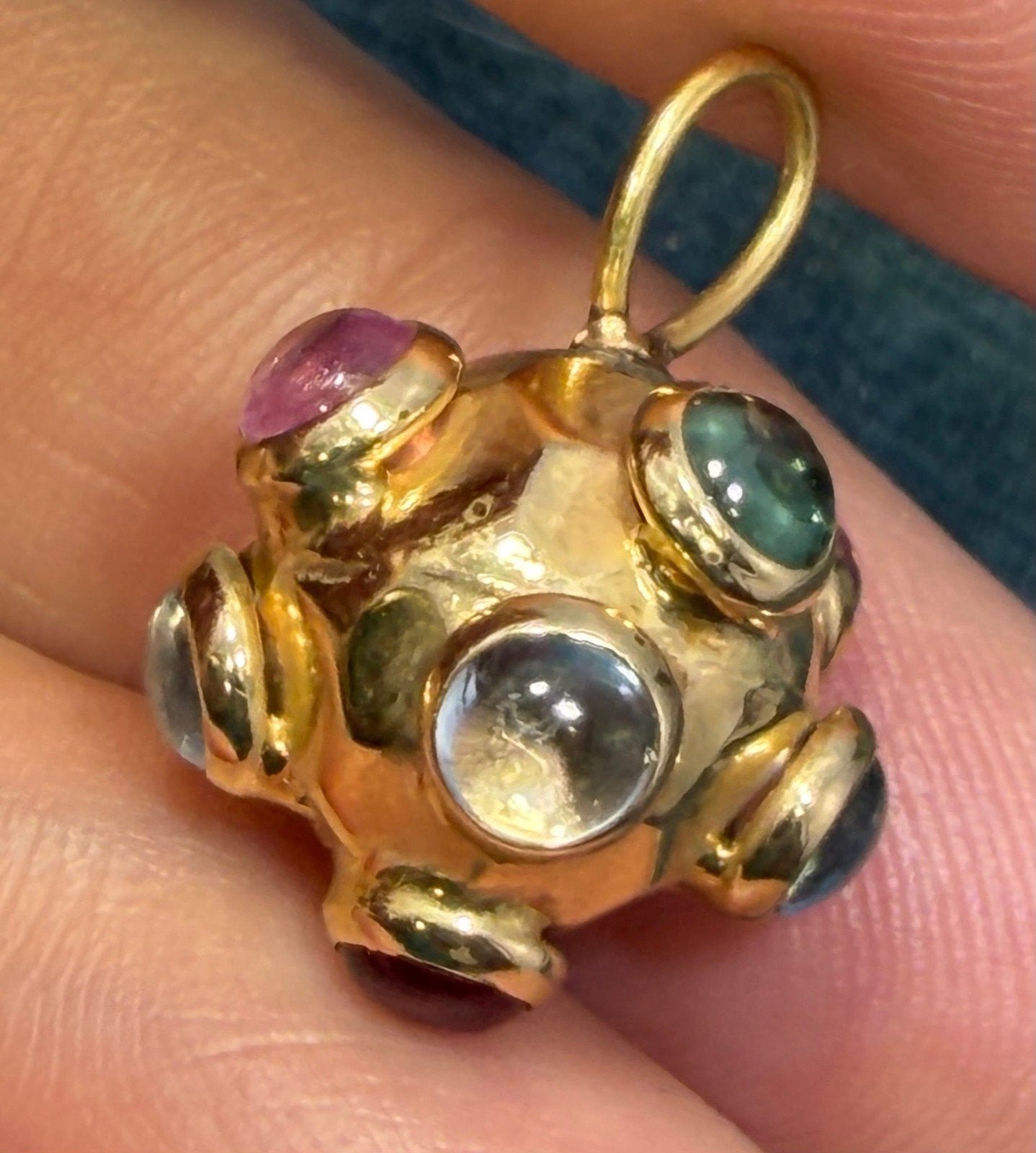 14k Yellow Gold SPUTNIK Ball Multi-Gem Cabochon Pendant *Video*