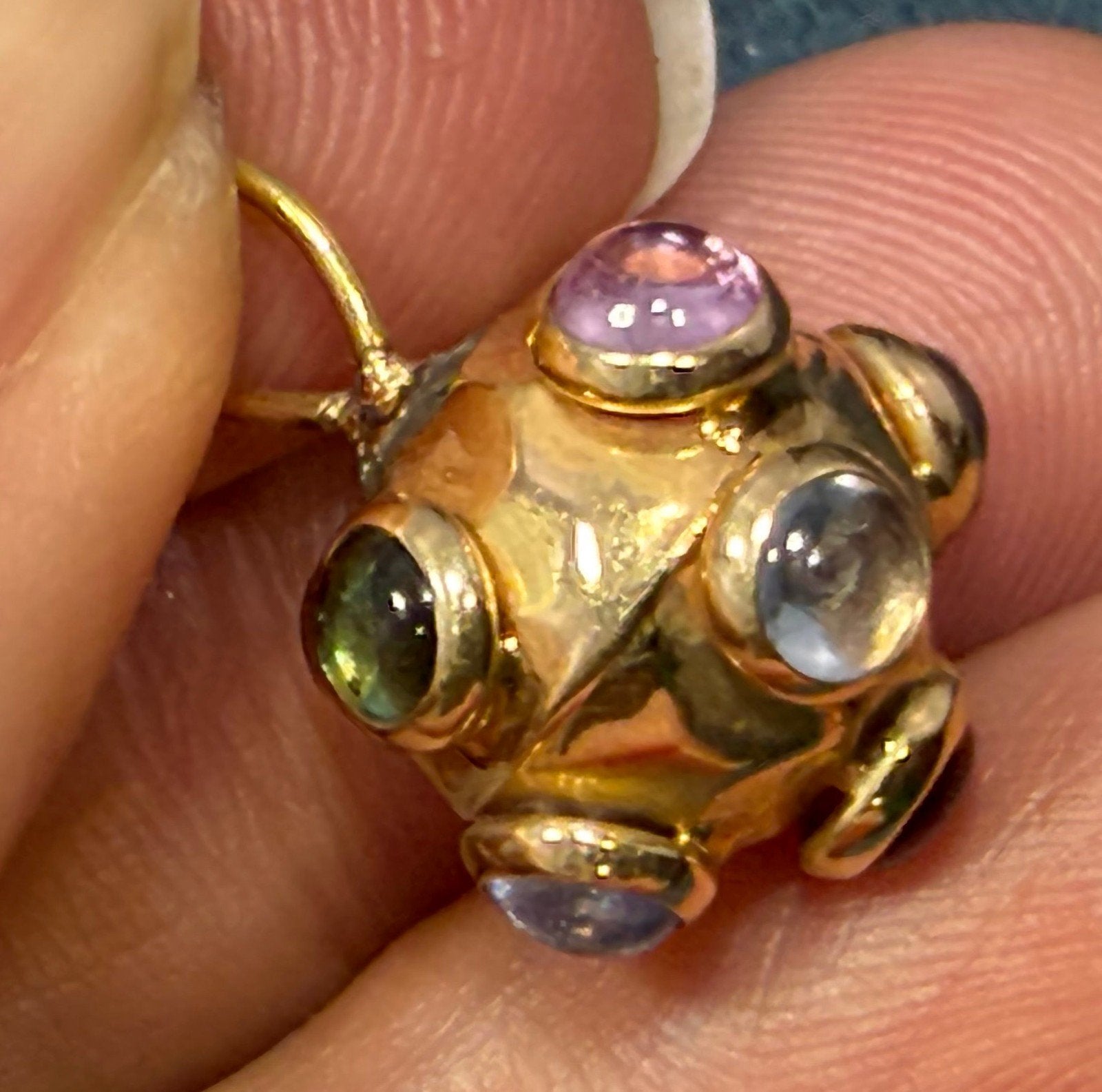 14k Yellow Gold SPUTNIK Ball Multi-Gem Cabochon Pendant *Video*