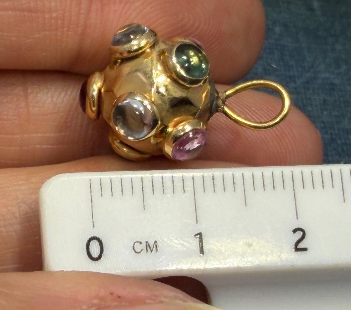 14k Yellow Gold SPUTNIK Ball Multi-Gem Cabochon Pendant *Video*