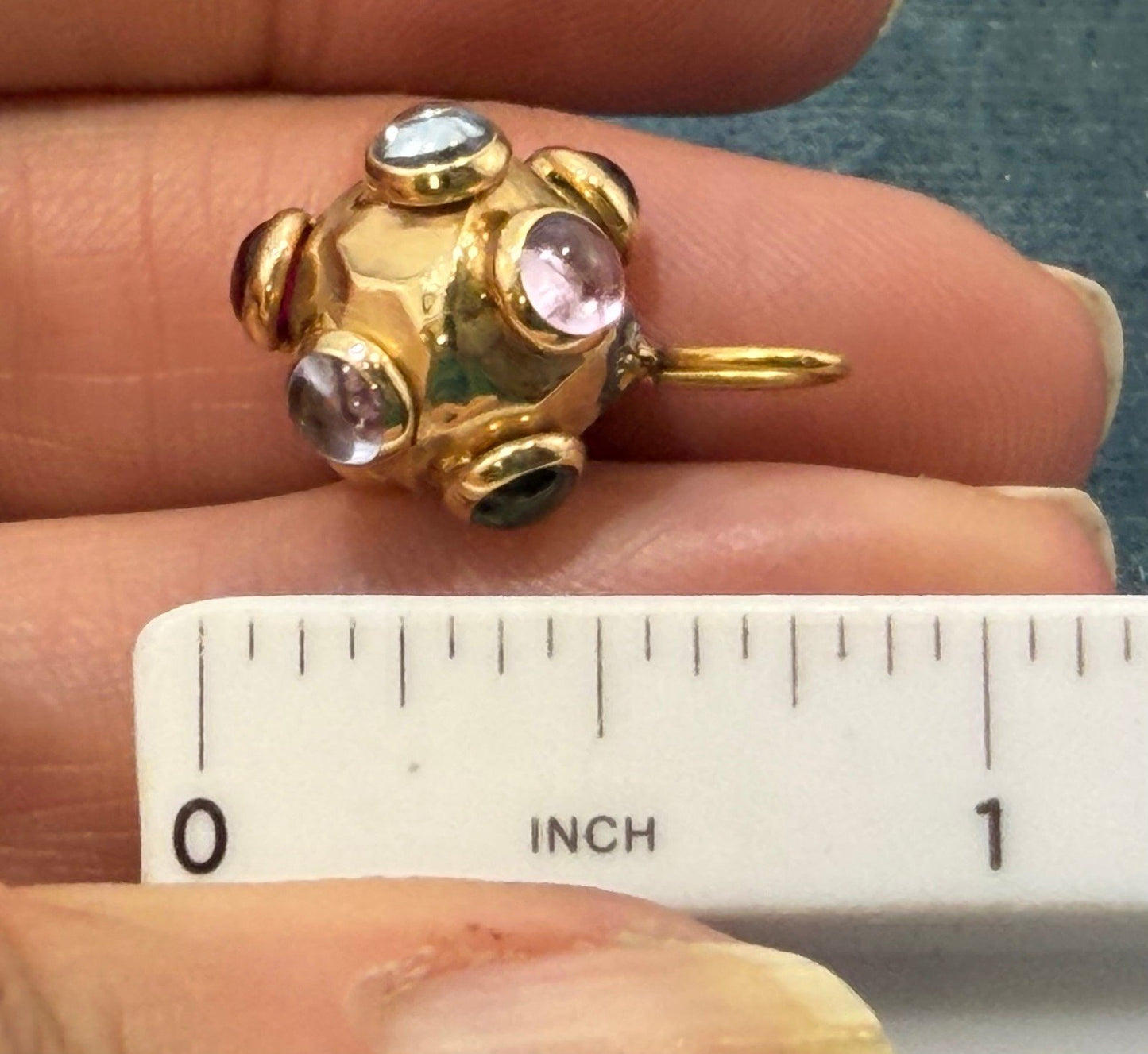 14k Yellow Gold SPUTNIK Ball Multi-Gem Cabochon Pendant *Video*