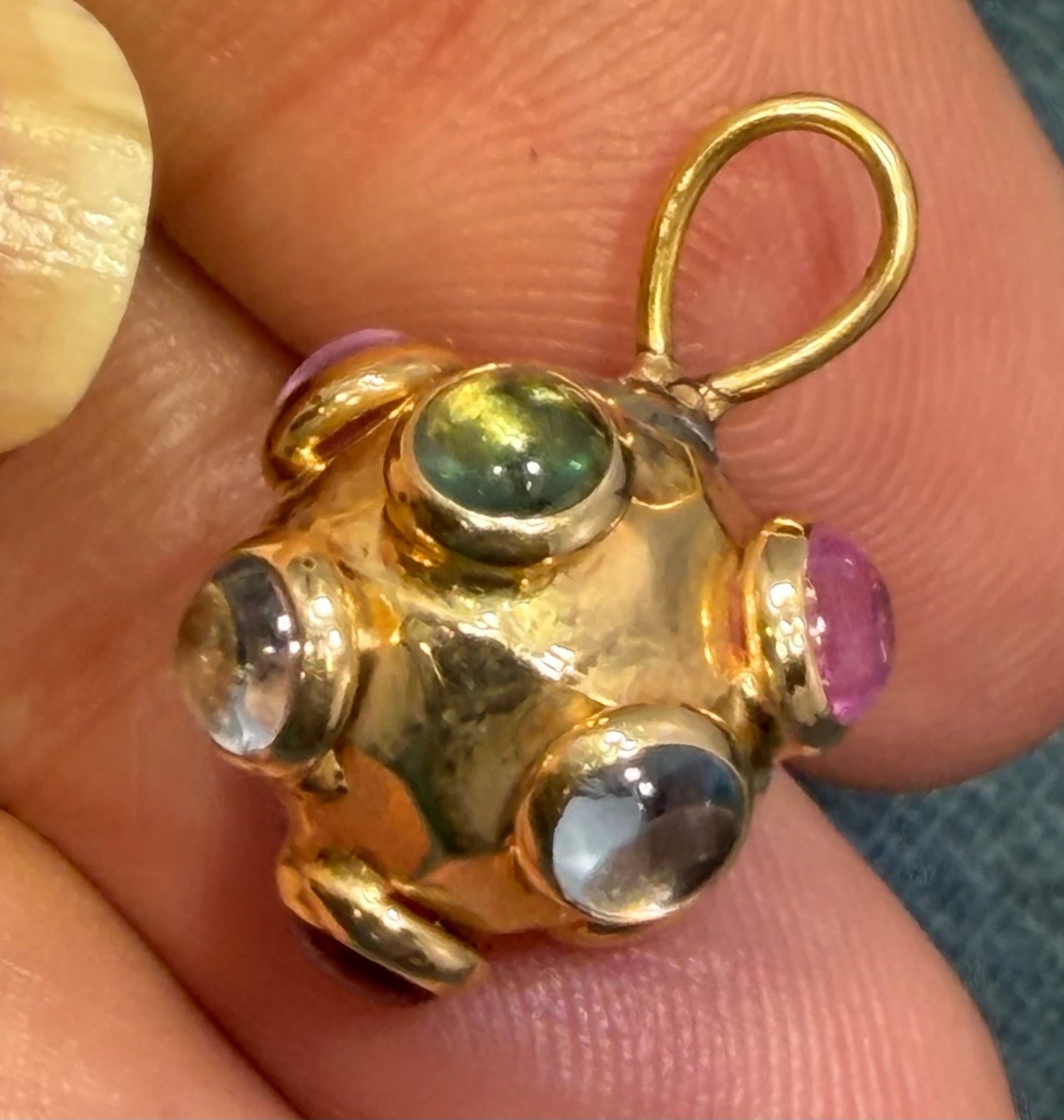 14k Yellow Gold SPUTNIK Ball Multi-Gem Cabochon Pendant *Video*