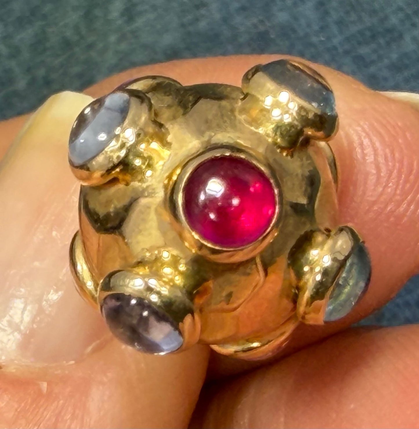 14k Yellow Gold SPUTNIK Ball Multi-Gem Cabochon Pendant *Video*