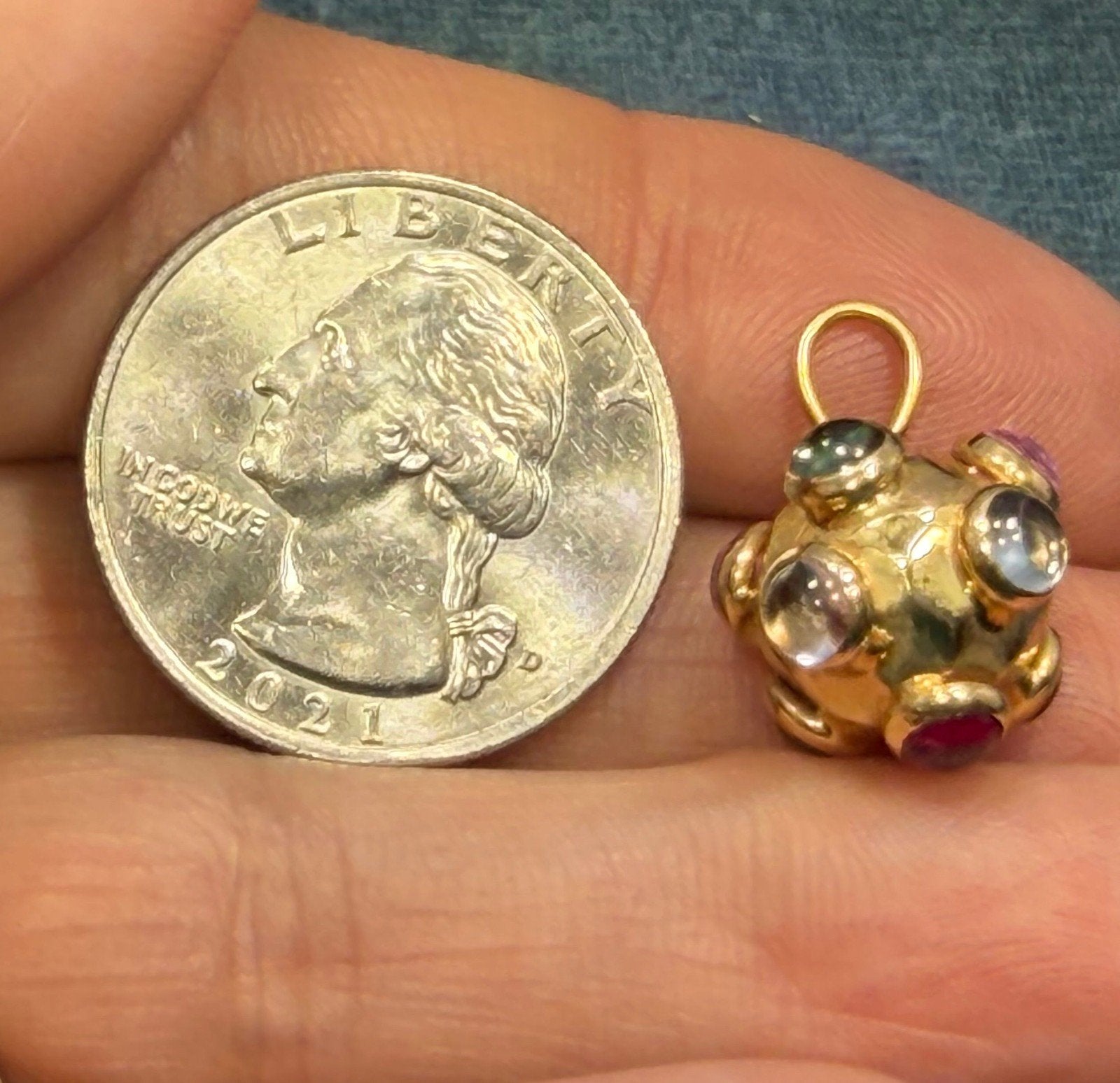 14k Yellow Gold SPUTNIK Ball Multi-Gem Cabochon Pendant *Video*