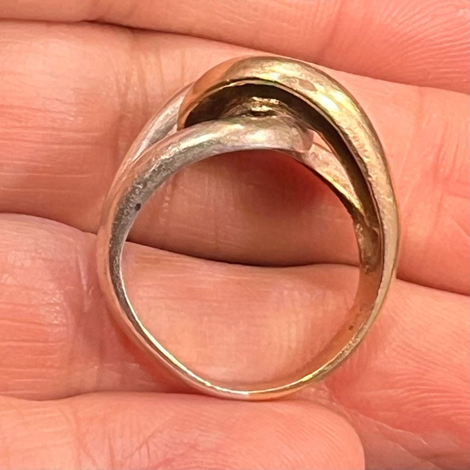 14k Yellow Gold + Silver Love Knot Ring. 7.5g + 14mm Designer