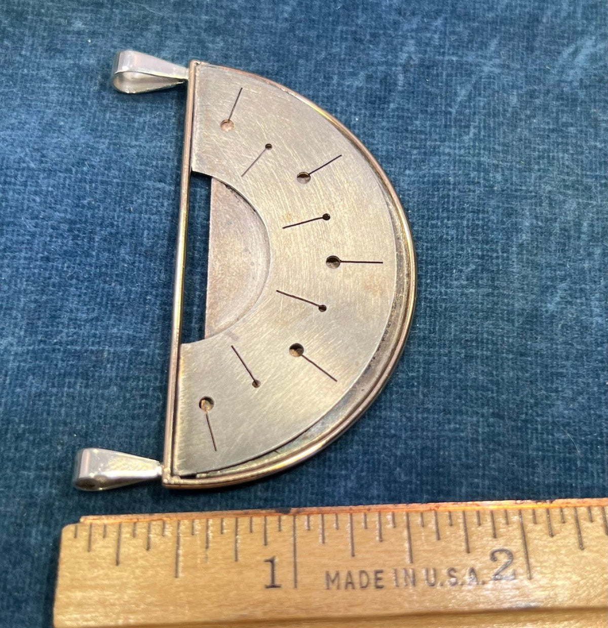 14k Yellow Gold + Silver Mid-Century Modern Semi-Circle Pendant. 2.2" + 13g