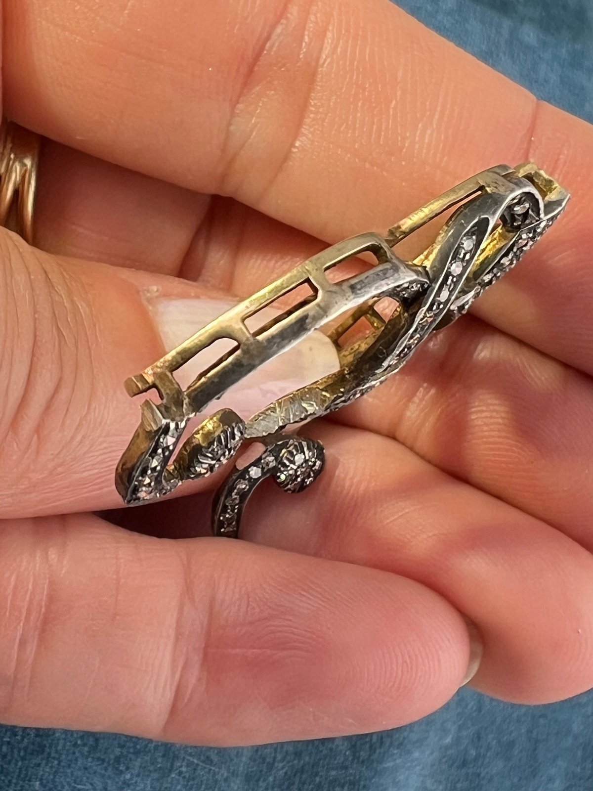14k Yellow Gold + Silver w Natural Hand-Cut Diamonds SCRAP - E