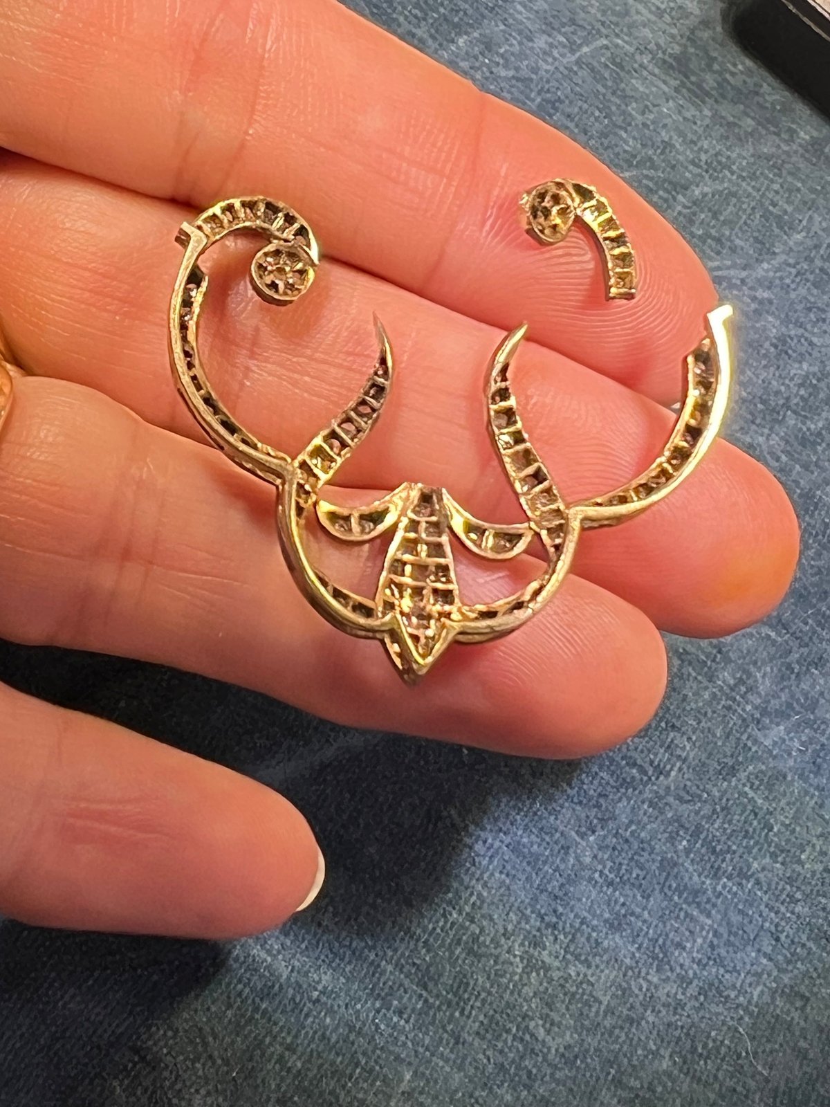 14k Yellow Gold + Silver w Natural Hand-Cut Diamonds SCRAP - E