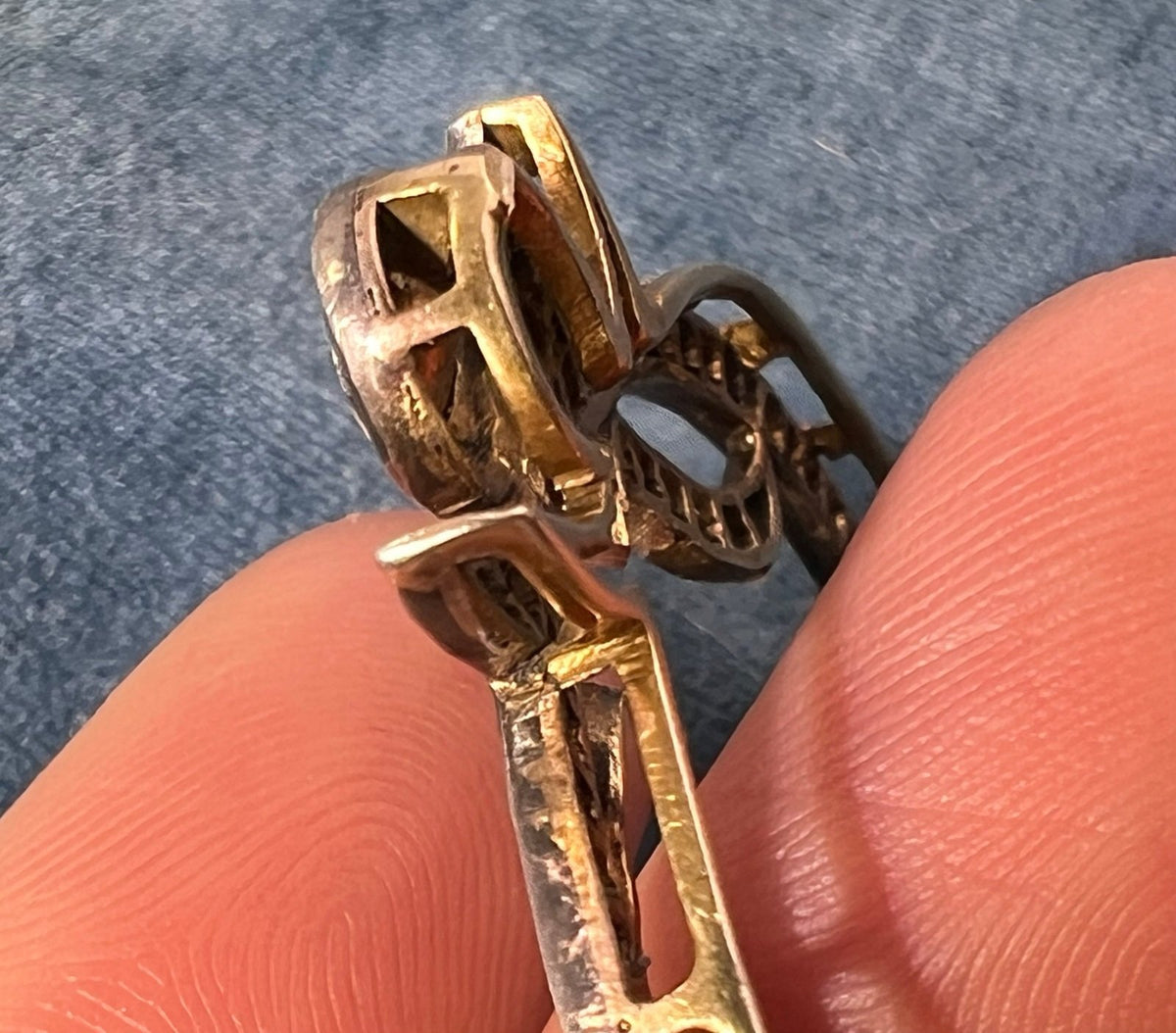 14k Yellow Gold + Silver w Natural Hand-Cut Diamonds SCRAP - D