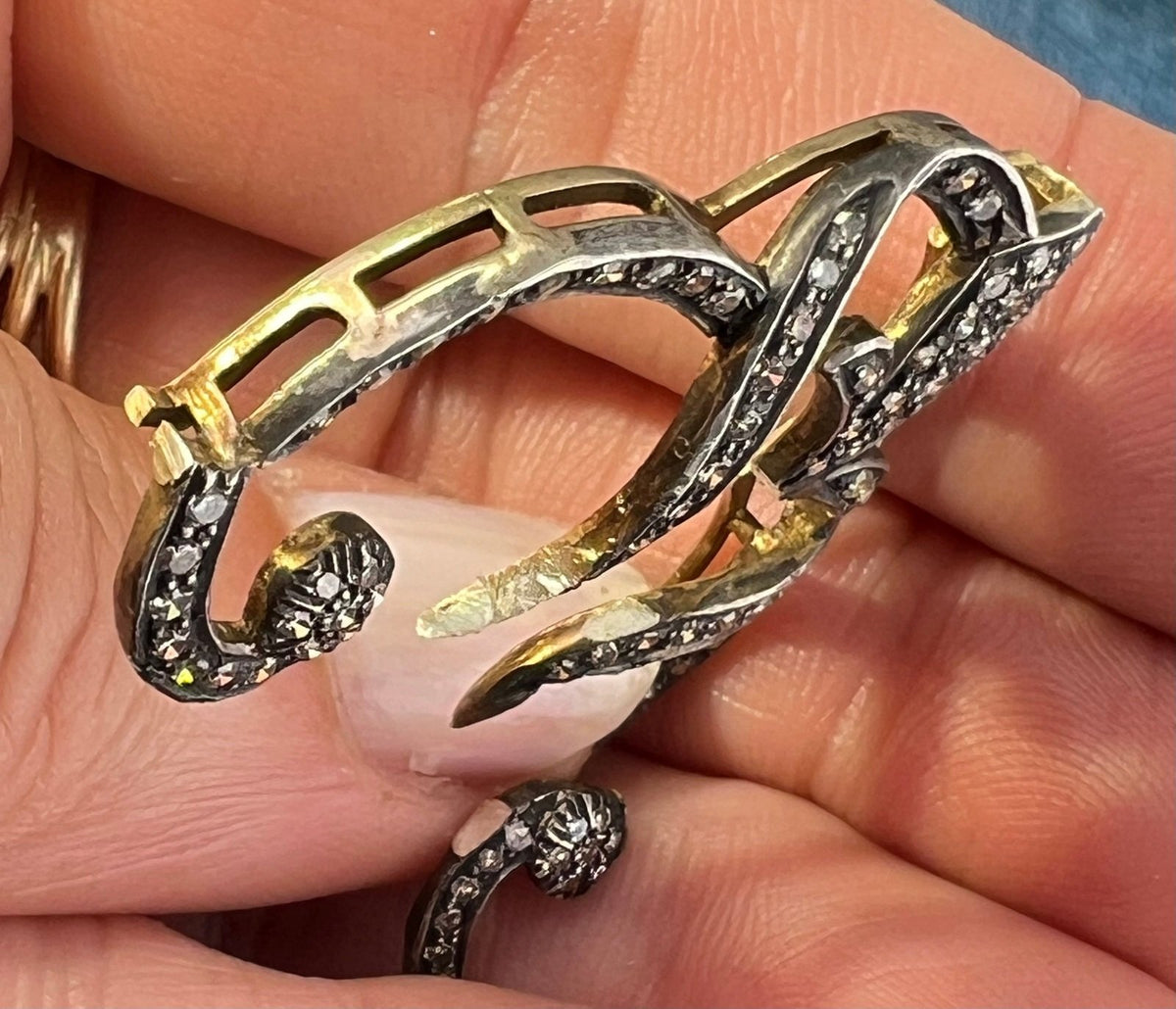 14k Yellow Gold + Silver w Natural Hand-Cut Diamonds SCRAP - E