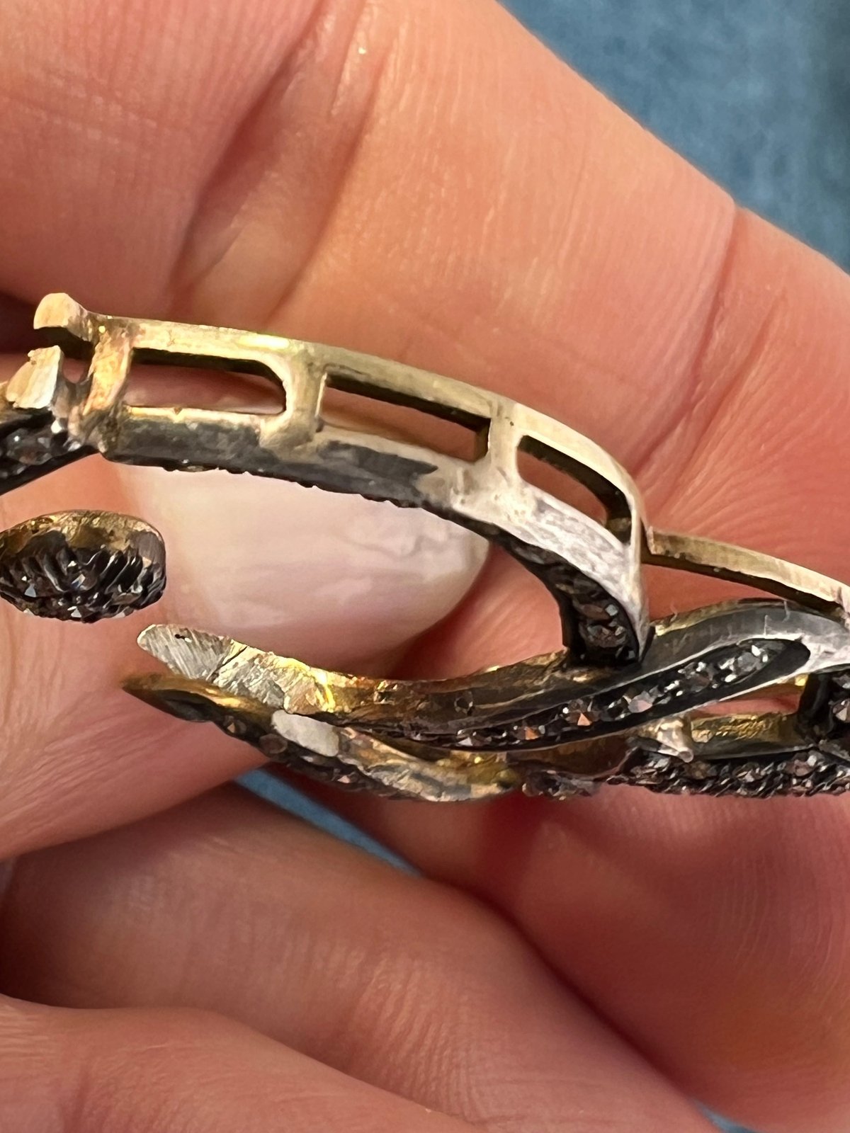 14k Yellow Gold + Silver w Natural Hand-Cut Diamonds SCRAP - E
