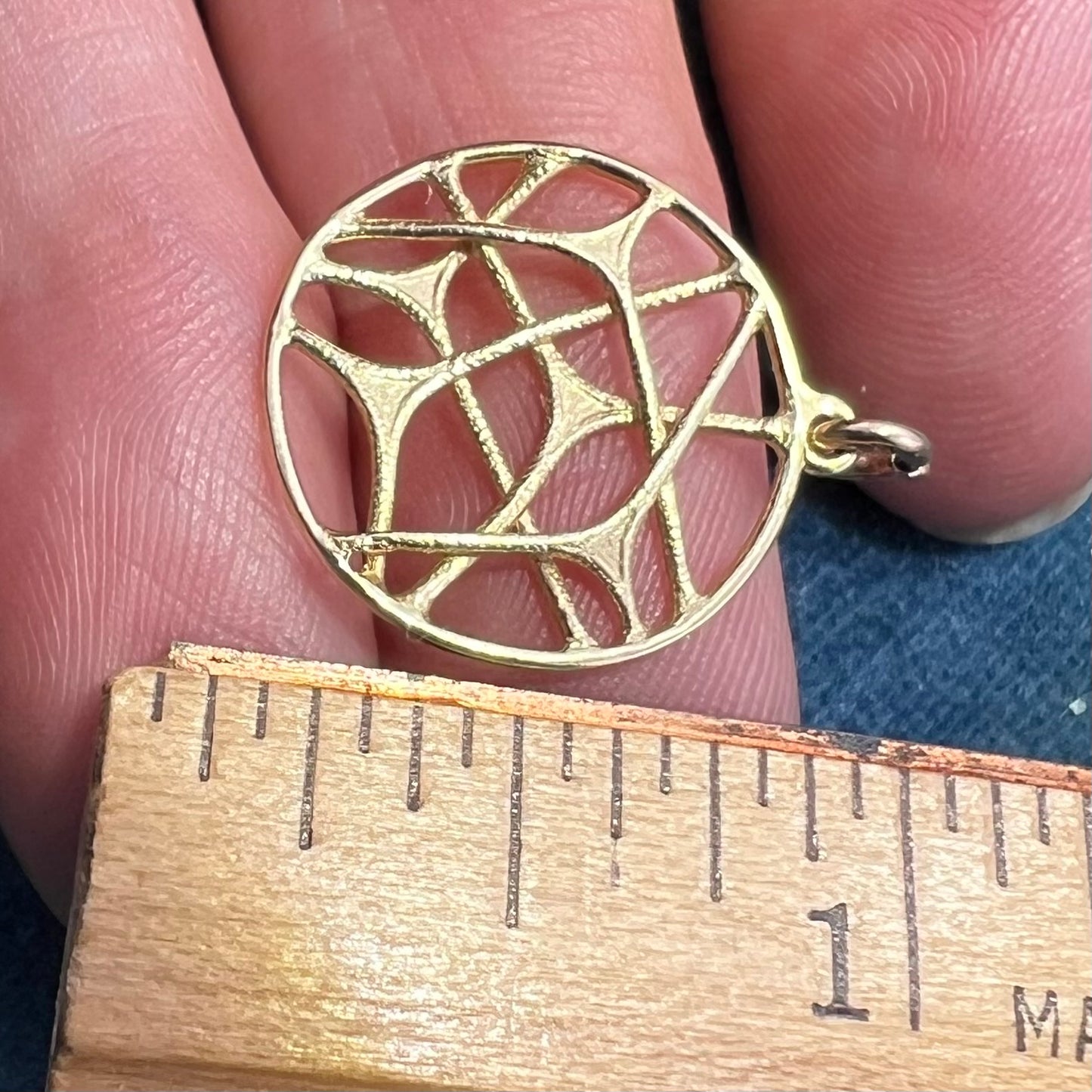 14k Yellow Gold Spiderweb Pendant. OOAK 3-D