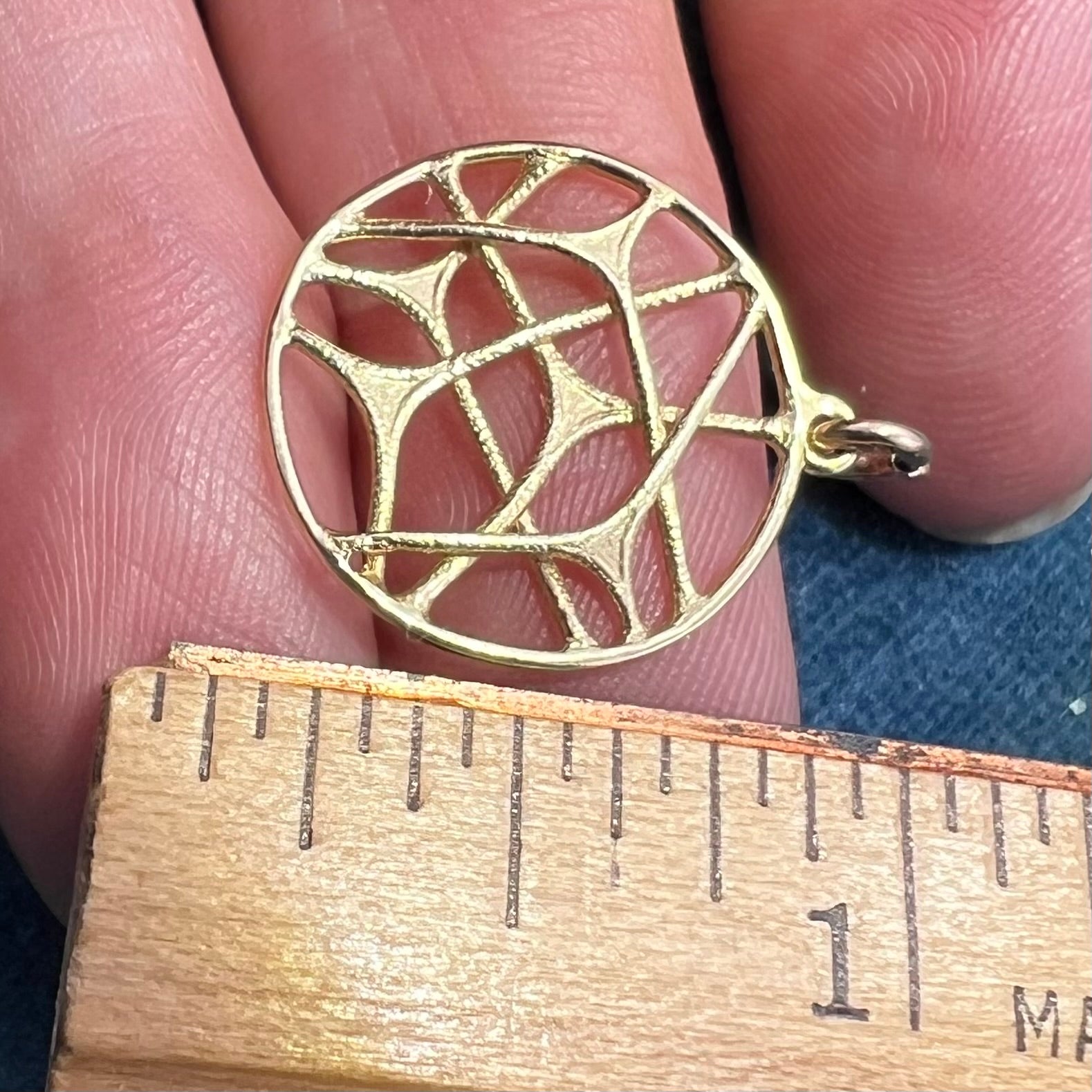 14k Yellow Gold Spiderweb Pendant. OOAK 3-D
