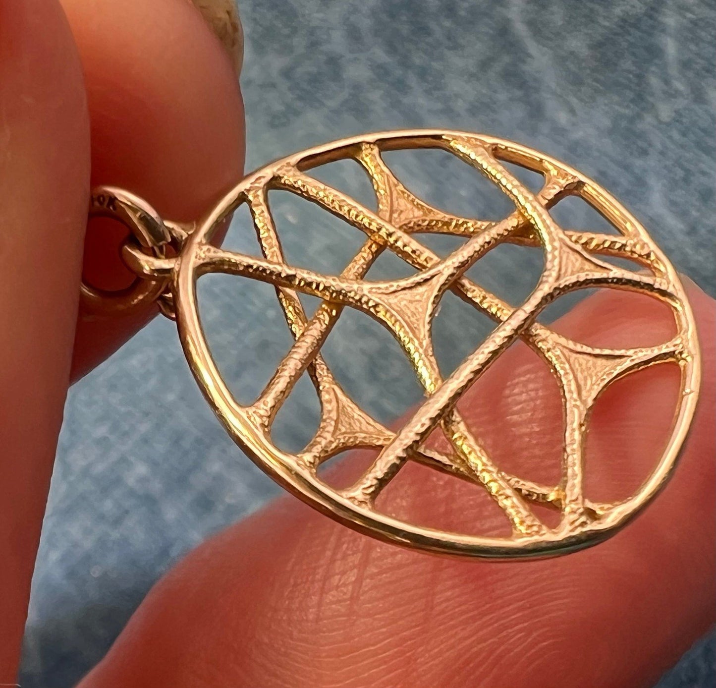 14k Yellow Gold Spiderweb Pendant. OOAK 3-D