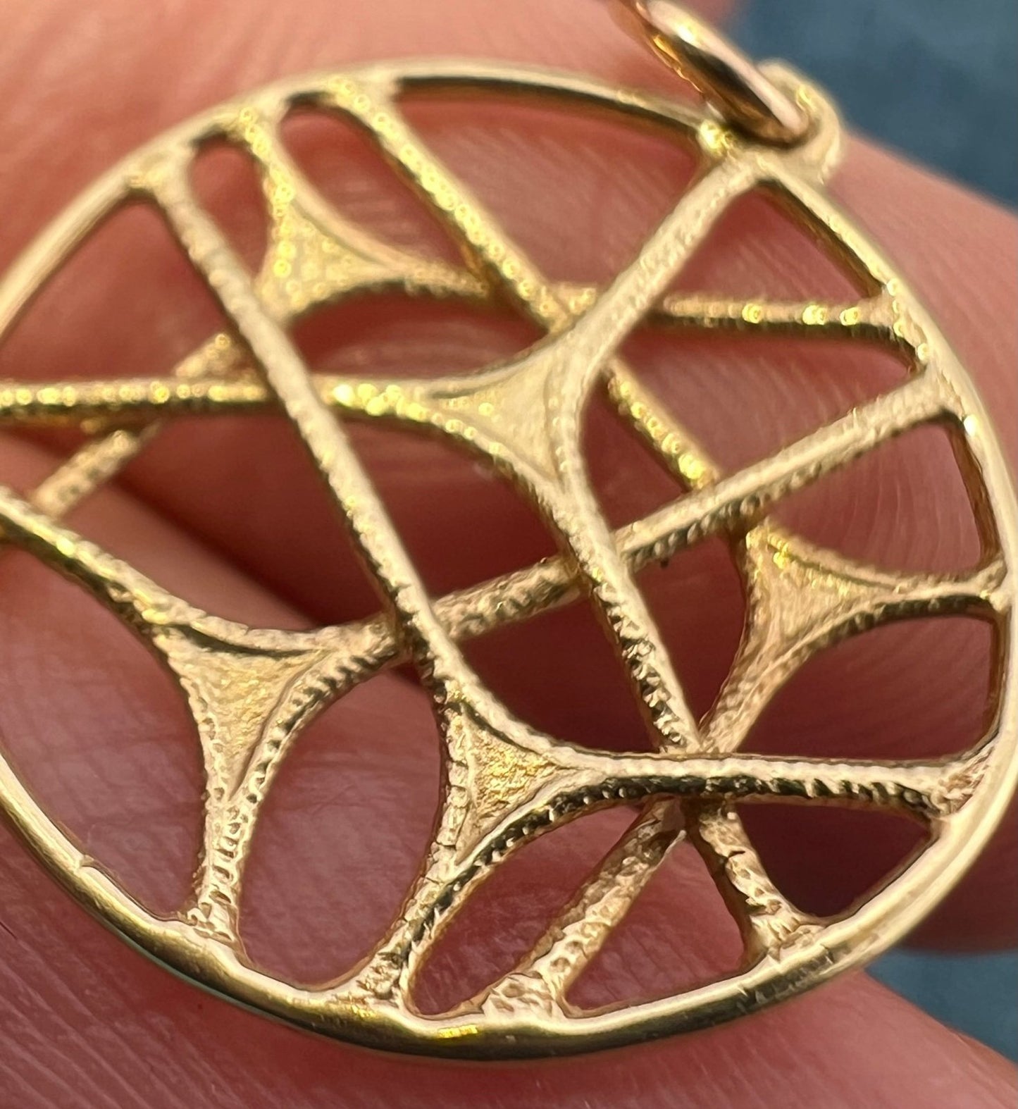 14k Yellow Gold Spiderweb Pendant. OOAK 3-D