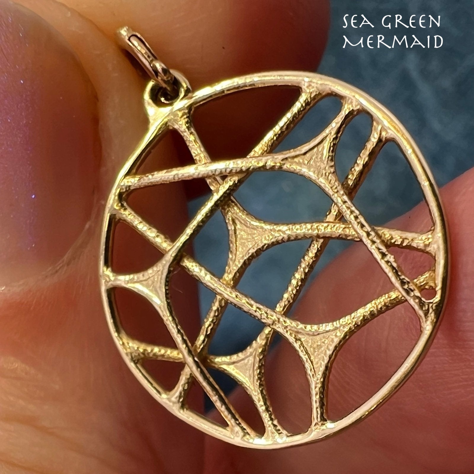 14k Yellow Gold Spiderweb Pendant. OOAK 3-D