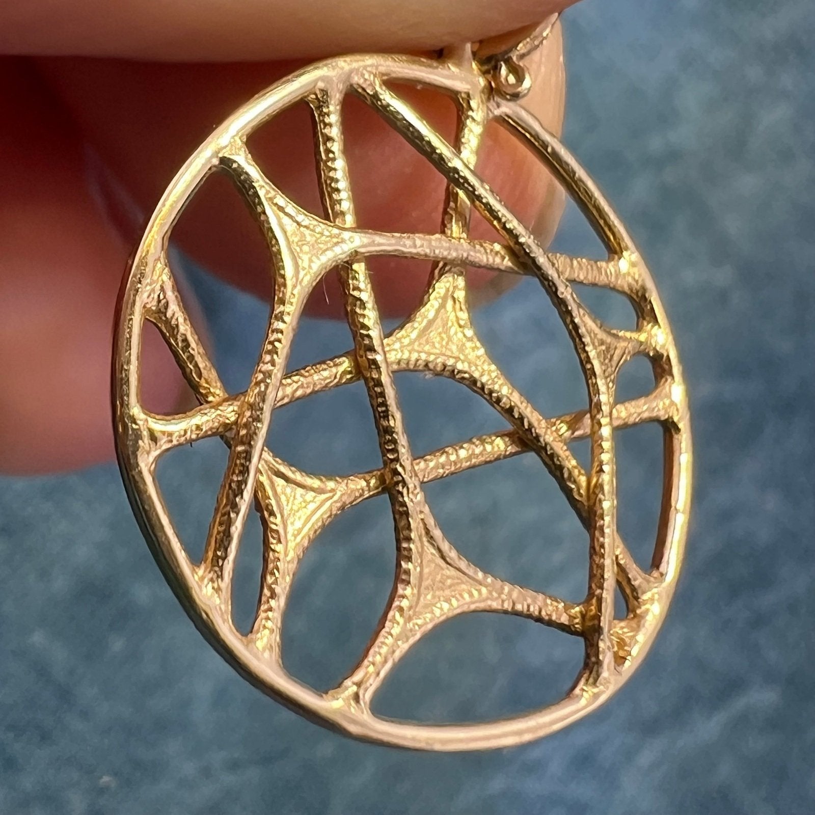 14k Yellow Gold Spiderweb Pendant. OOAK 3-D