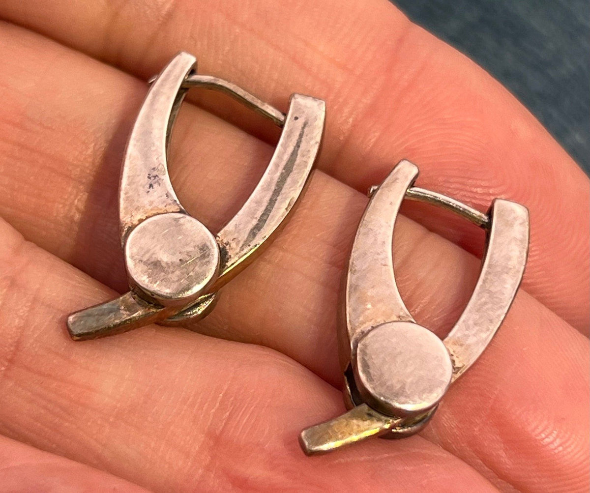 14k Yellow Gold & Sterling Gears Bolts Industrial Hoop Earrings. 1" + 8g