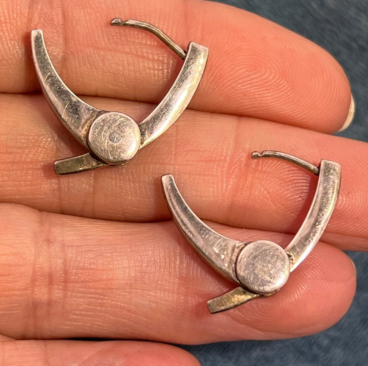 14k Yellow Gold & Sterling Gears Bolts Industrial Hoop Earrings. 1" + 8g