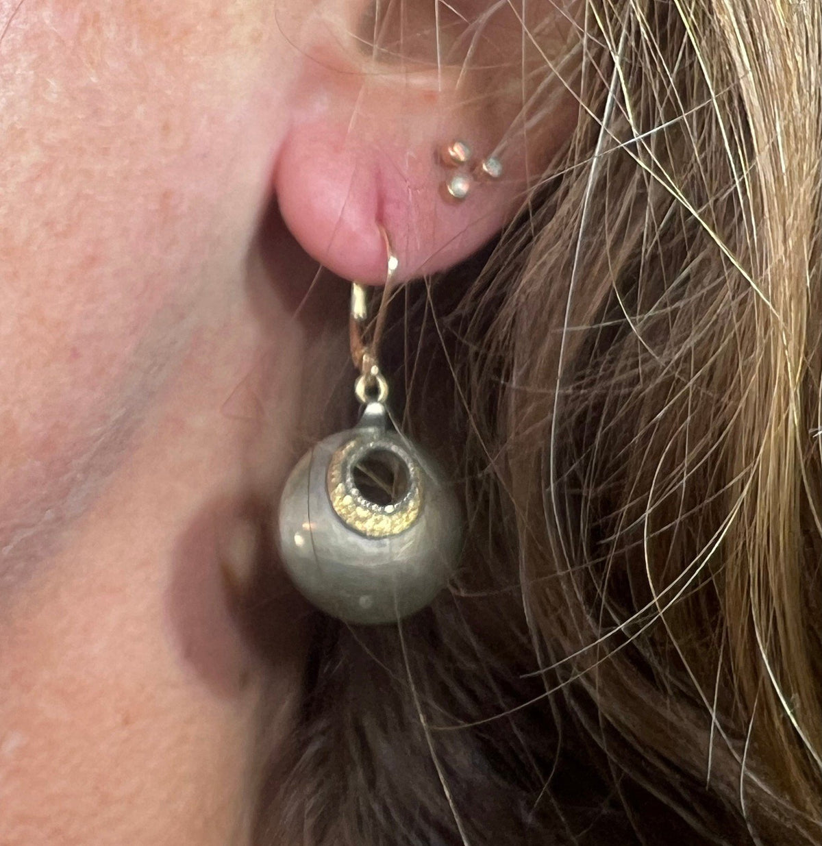 14k Yellow Gold + Sterling Gypsy Circle Earrings w Leverbacks