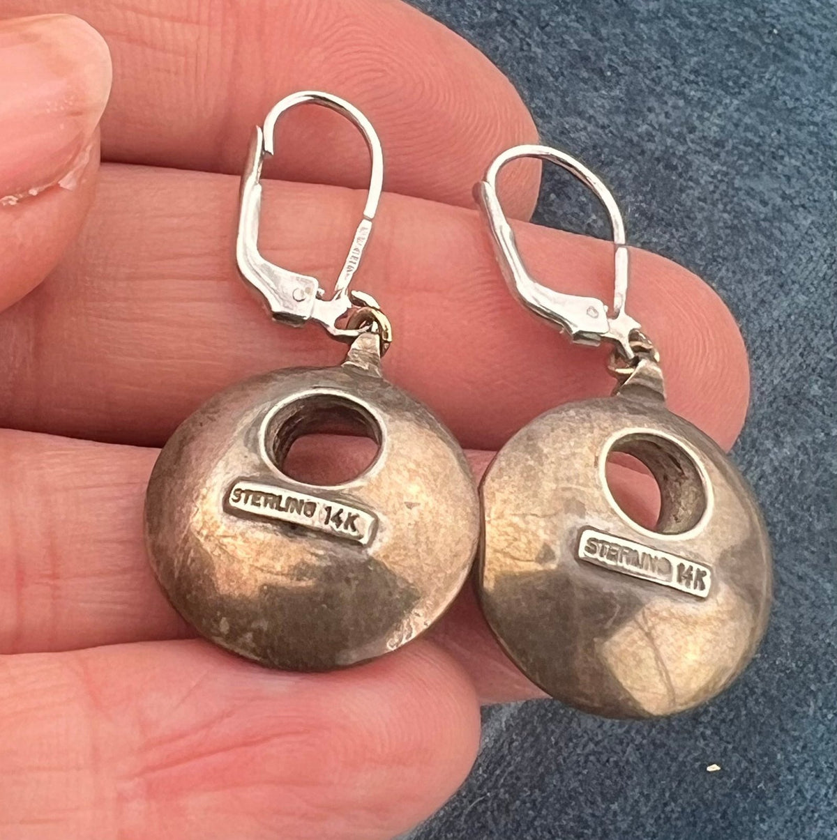 14k Yellow Gold + Sterling Gypsy Circle Earrings w Leverbacks