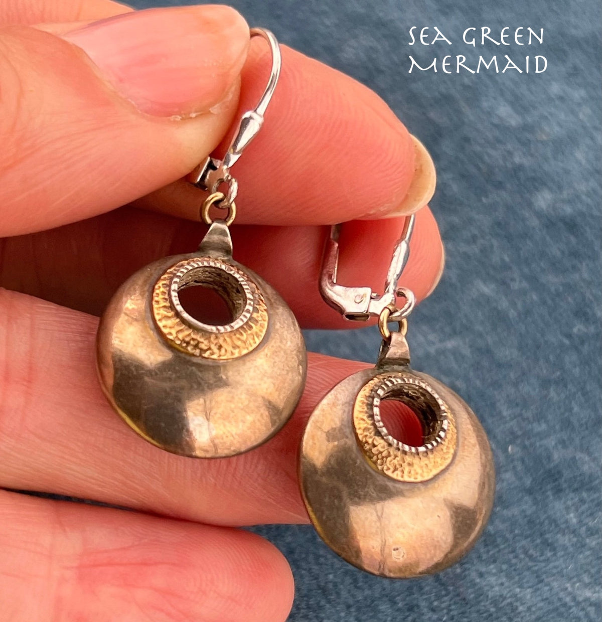 14k Yellow Gold + Sterling Gypsy Circle Earrings w Leverbacks