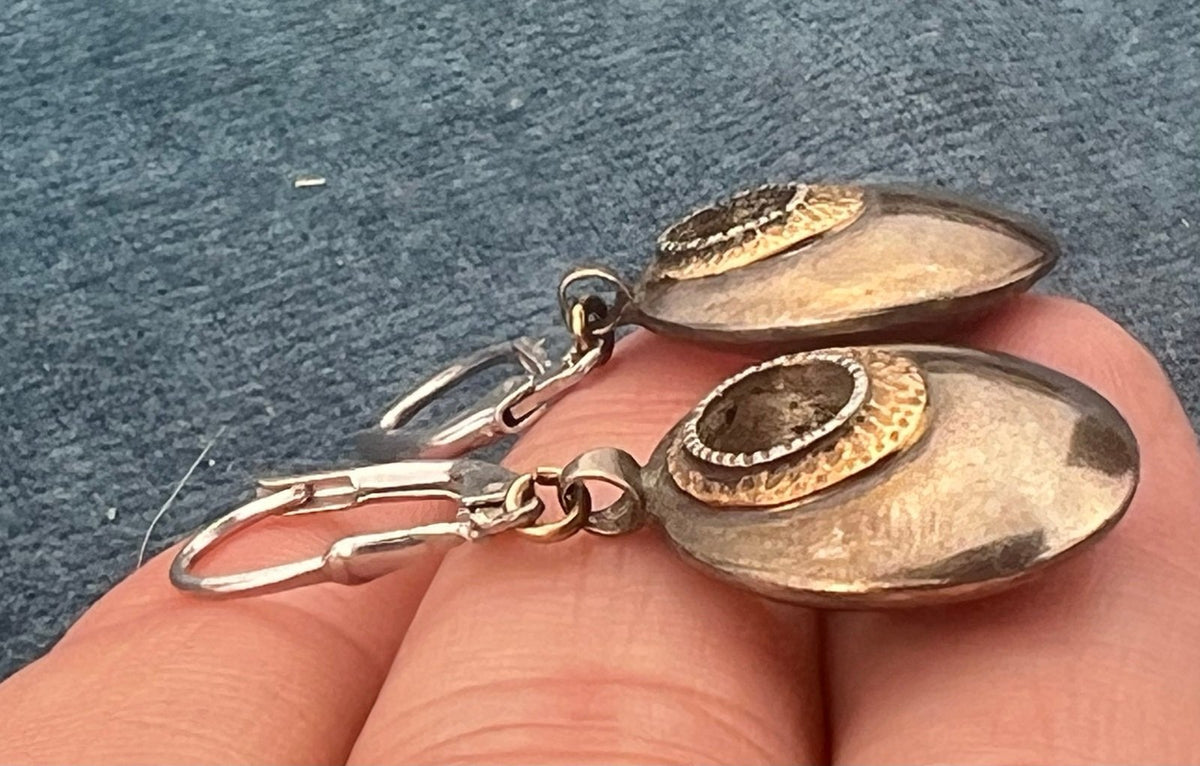 14k Yellow Gold + Sterling Gypsy Circle Earrings w Leverbacks