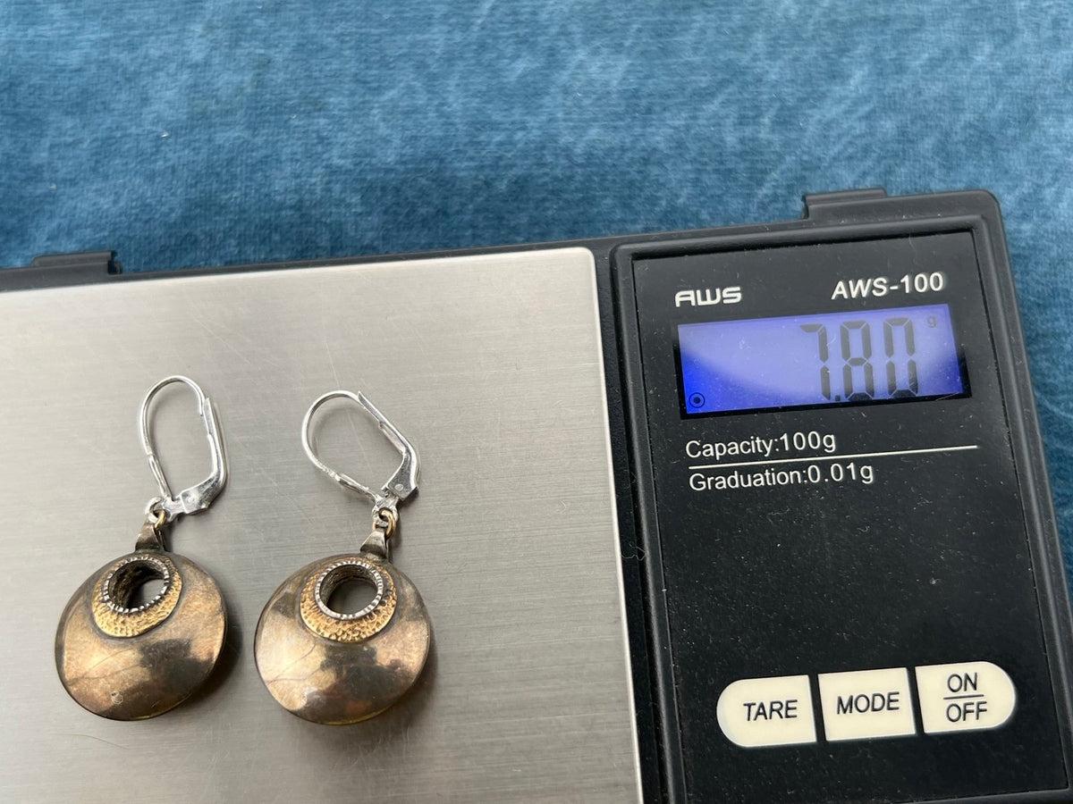 14k Yellow Gold + Sterling Gypsy Circle Earrings w Leverbacks