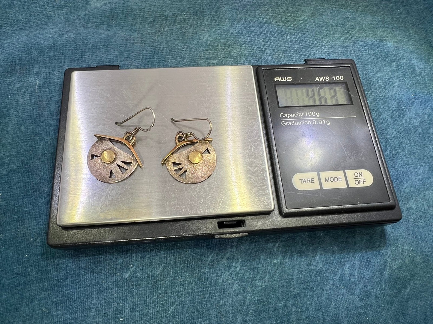 14k Yellow Gold + Sterling Silver Artisan Dangle Drop Geometric Earrings