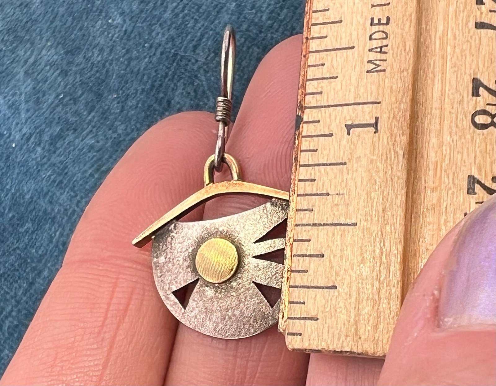 14k Yellow Gold + Sterling Silver Artisan Dangle Drop Geometric Earrings