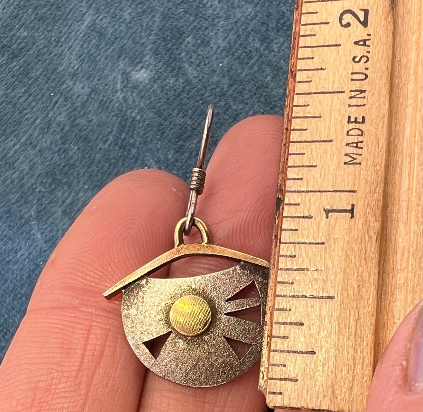 14k Yellow Gold + Sterling Silver Artisan Dangle Drop Geometric Earrings