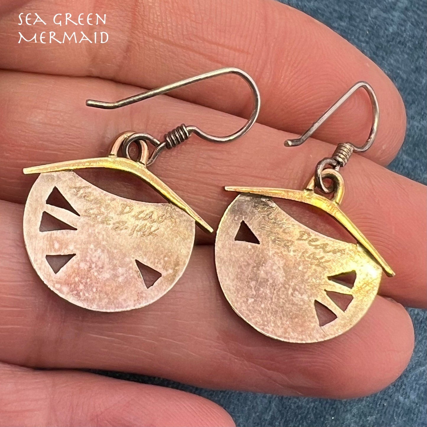 14k Yellow Gold + Sterling Silver Artisan Dangle Drop Geometric Earrings