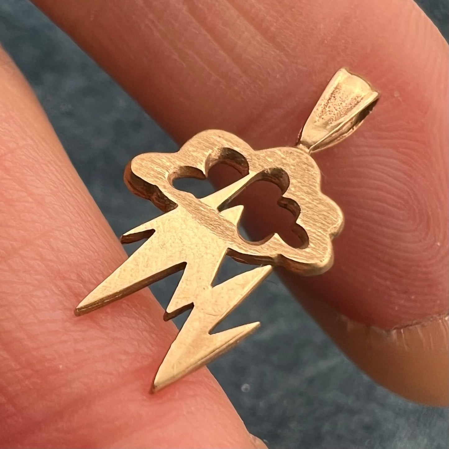 14k Yellow Gold Storm Cloud + Lightning Bolt Pendant. Artisan OOAK