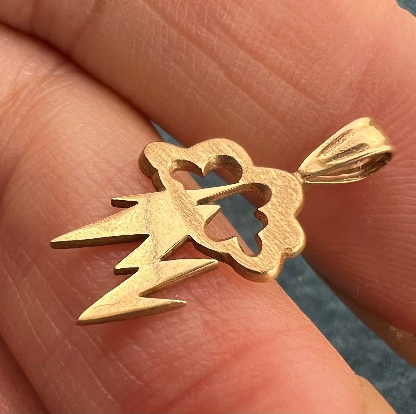 14k Yellow Gold Storm Cloud + Lightning Bolt Pendant. Artisan OOAK