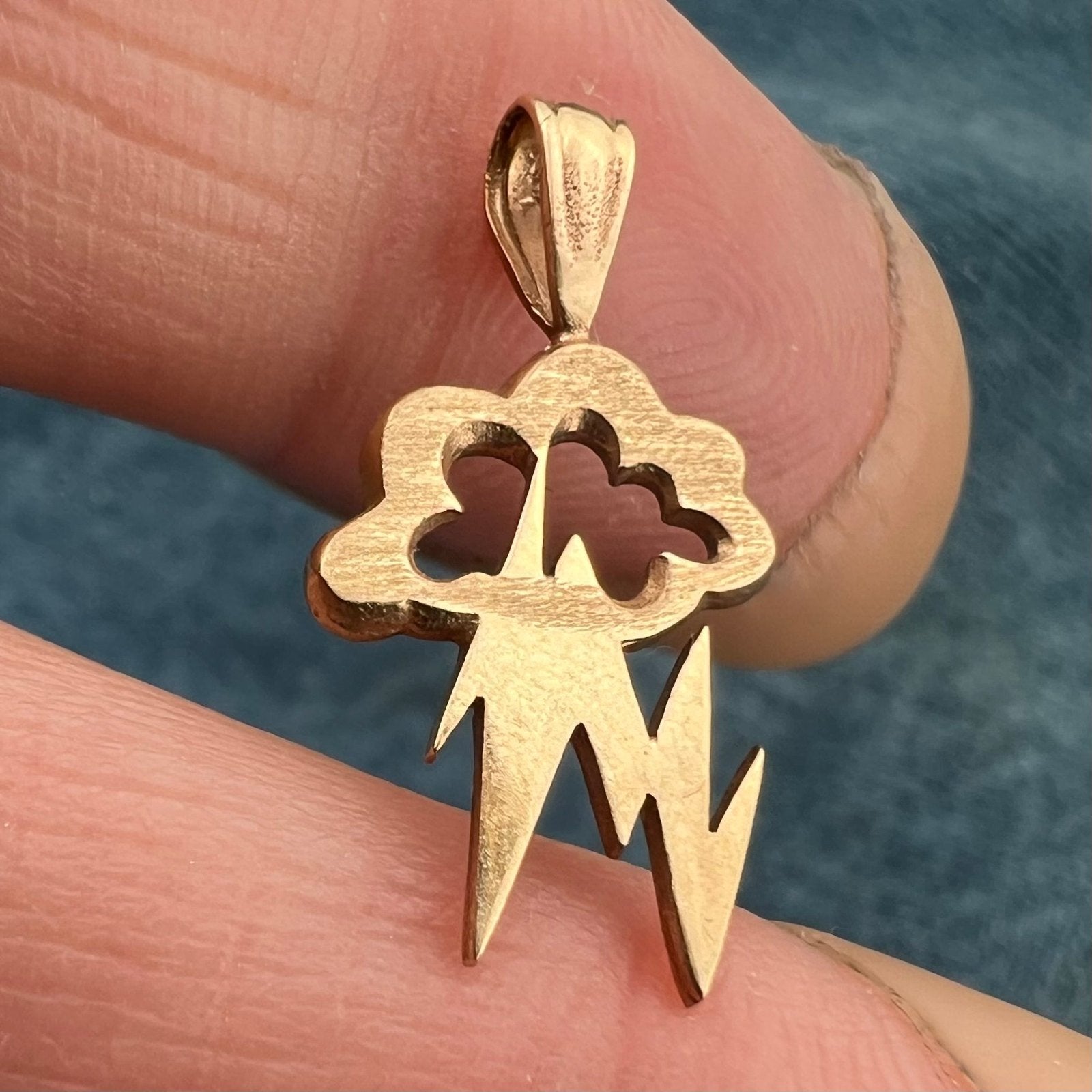 14k Yellow Gold Storm Cloud + Lightning Bolt Pendant. Artisan OOAK