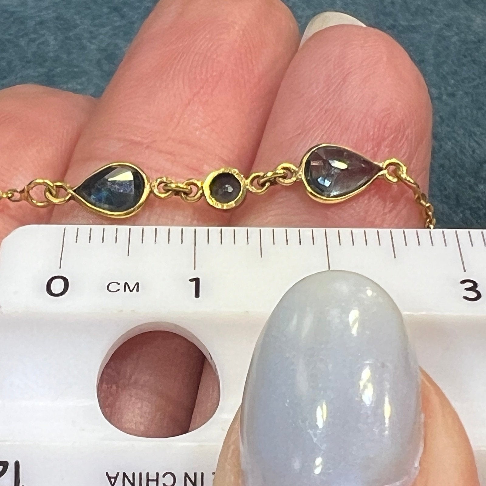 14k Yellow Gold Teardrop Natural Blue Sapphire Necklace. Antique