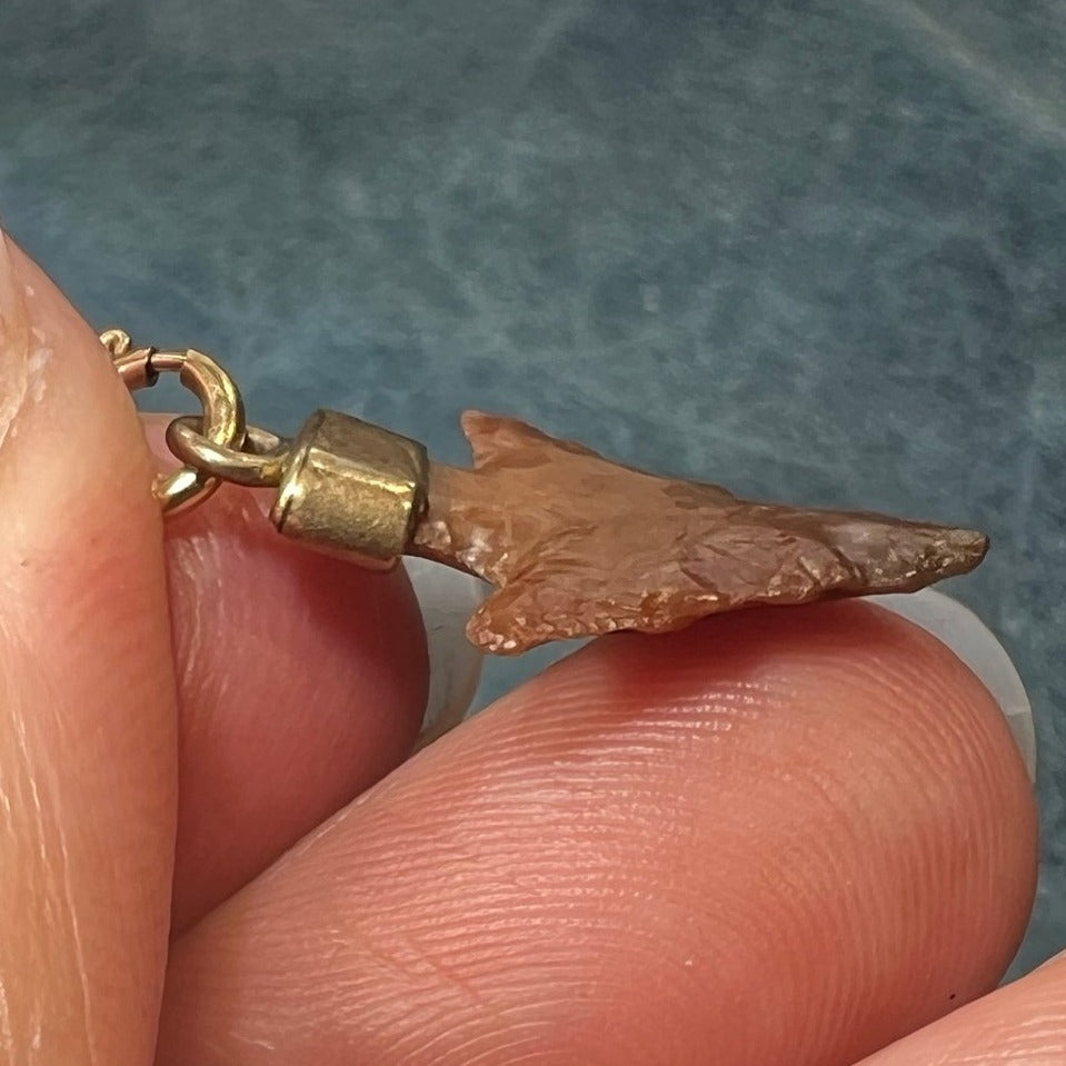 14k Yellow Rose Gold Red Agate Arrowhead Watch Fob Pendant. Tiny!