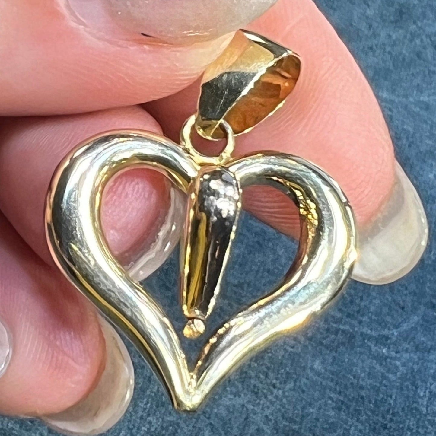 14k Yellow + White Gold 2 Heart Spinning Pendant. Reversible *Video*