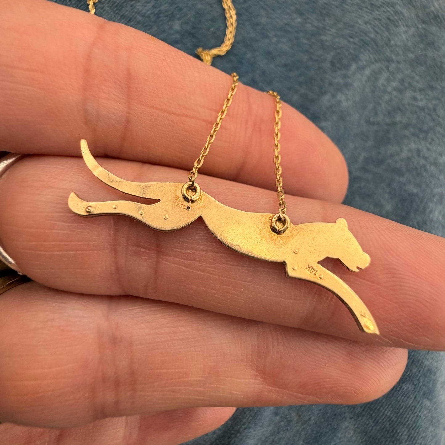 14k Yellow + White Gold Diamond Panther Cheetah Pendant w Chain Necklace