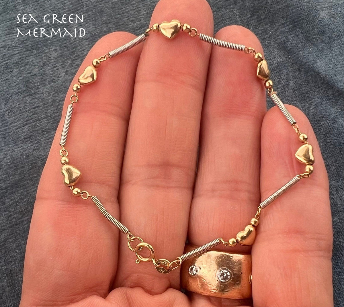 14k Yellow + White Gold Heart Chain Bracelet. Versatile!