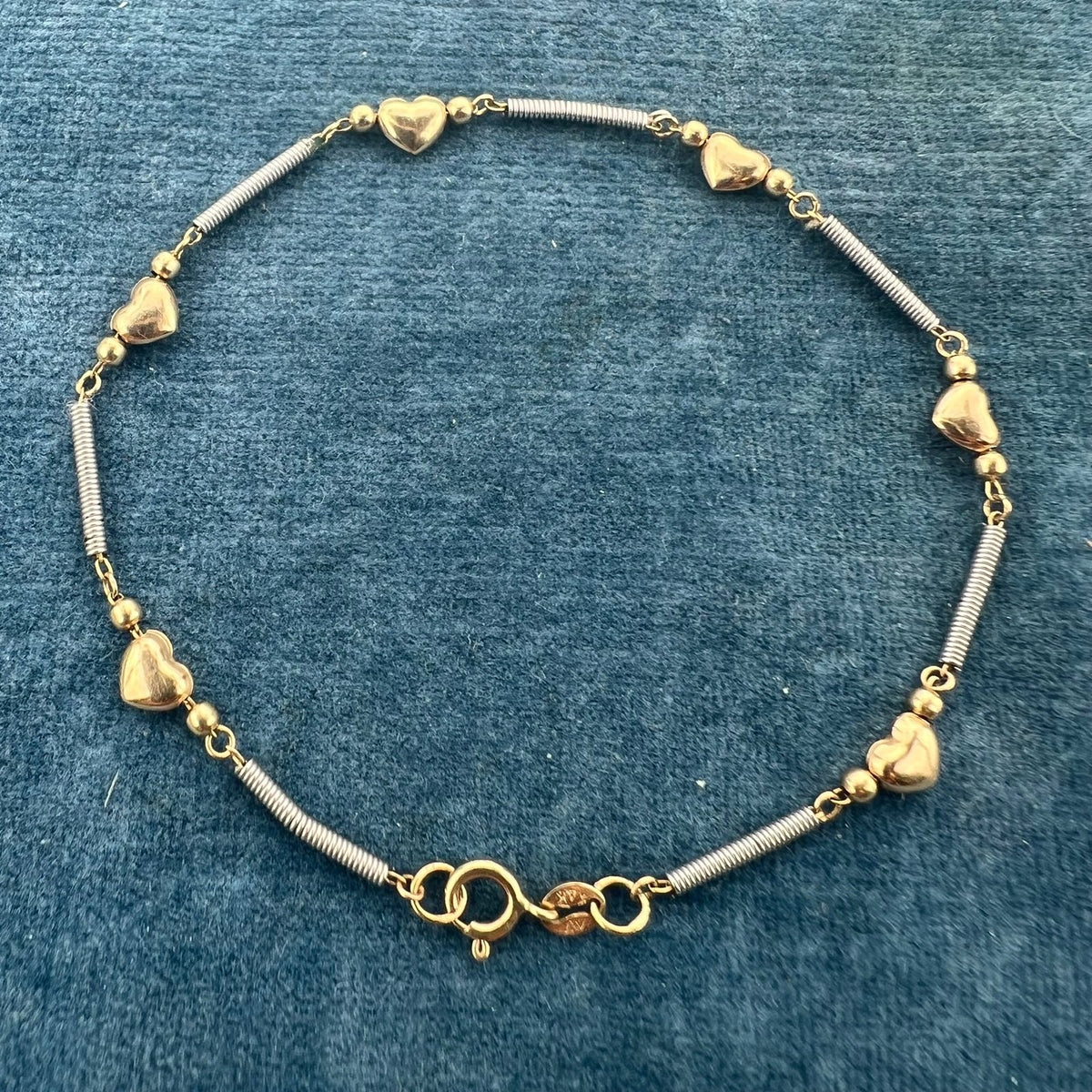 14k Yellow + White Gold Heart Chain Bracelet. Versatile!